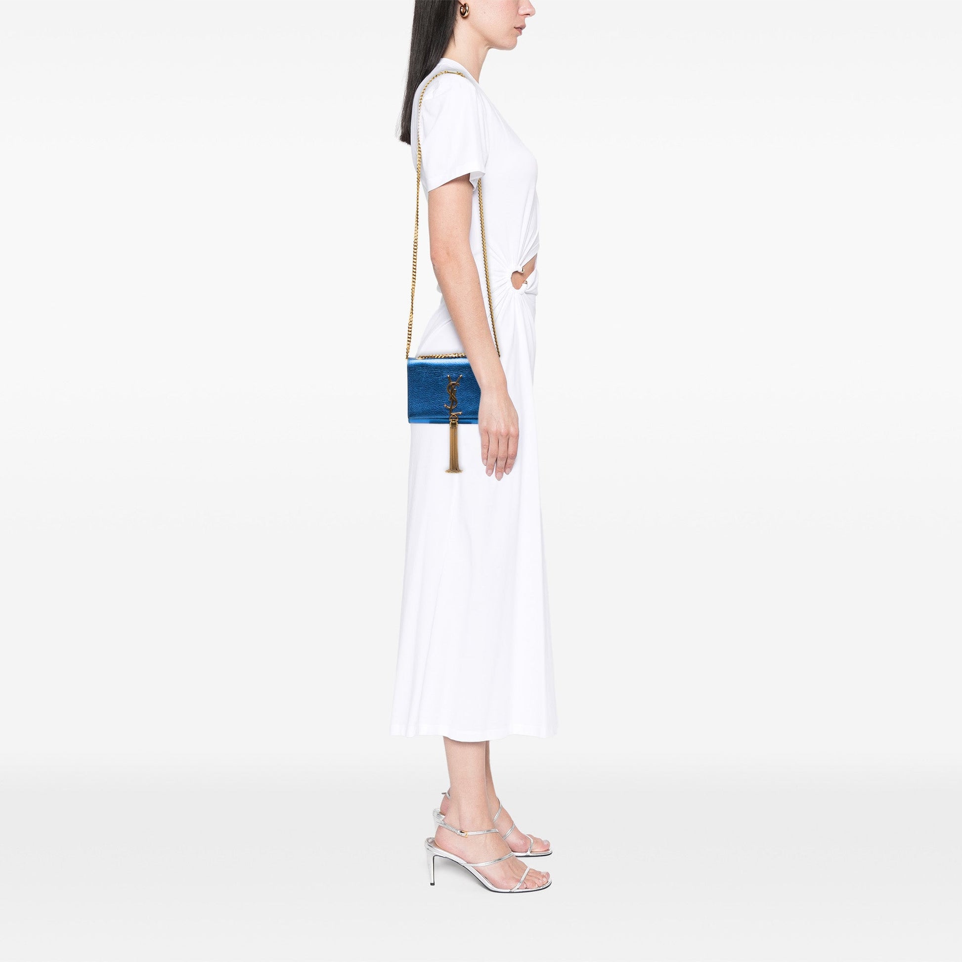 Saint Laurent Small Metallic Calfskin Monogram Kate Tassel Crossbody