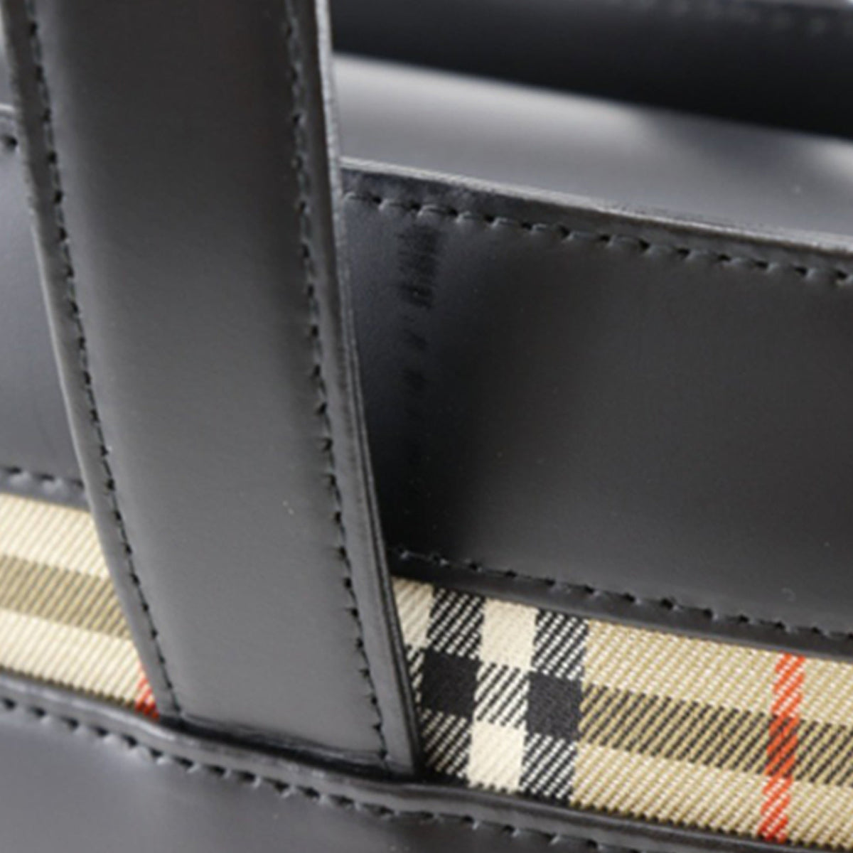 Burberry House Check Canvas Trimmed Leather Handbag