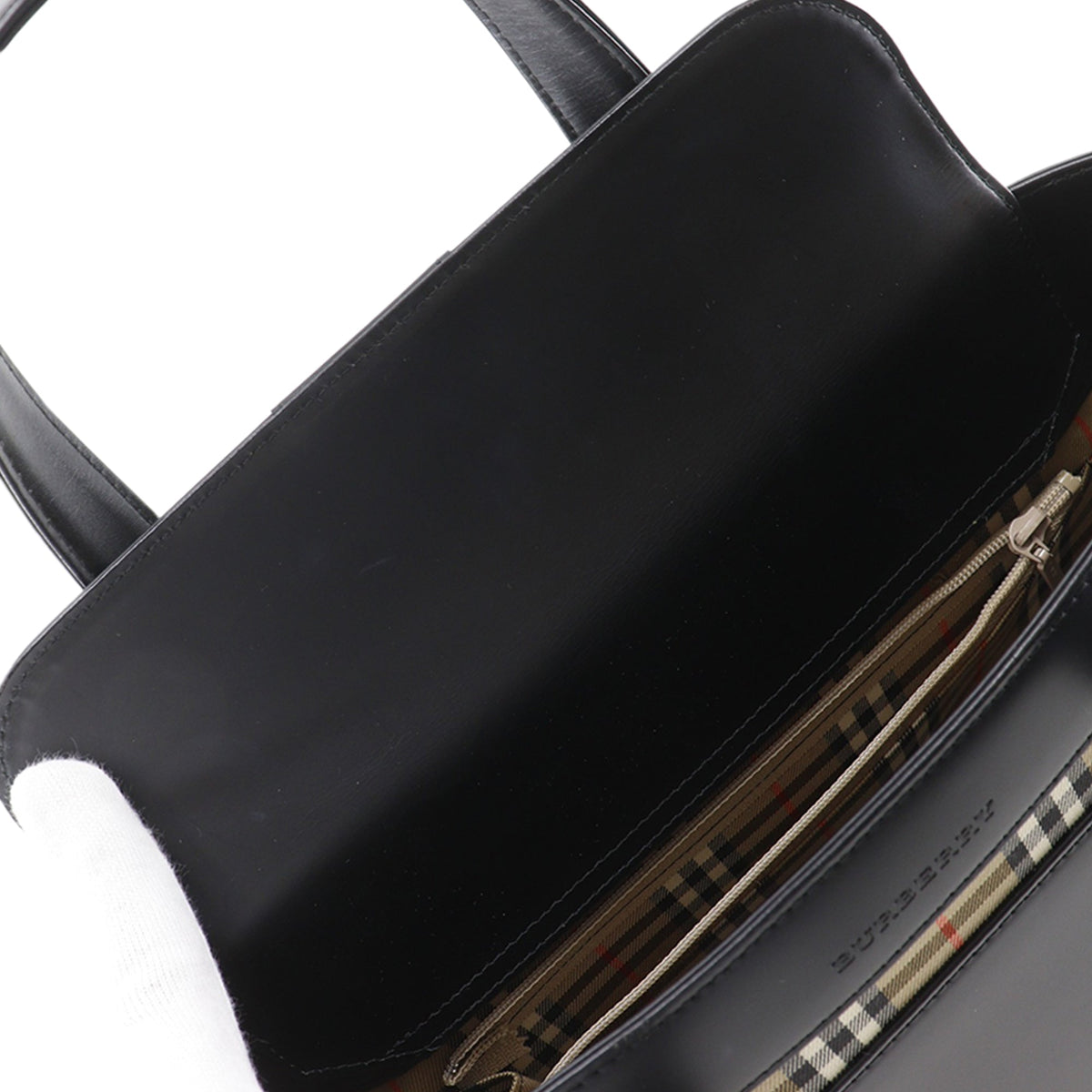 Burberry House Check Canvas Trimmed Leather Handbag