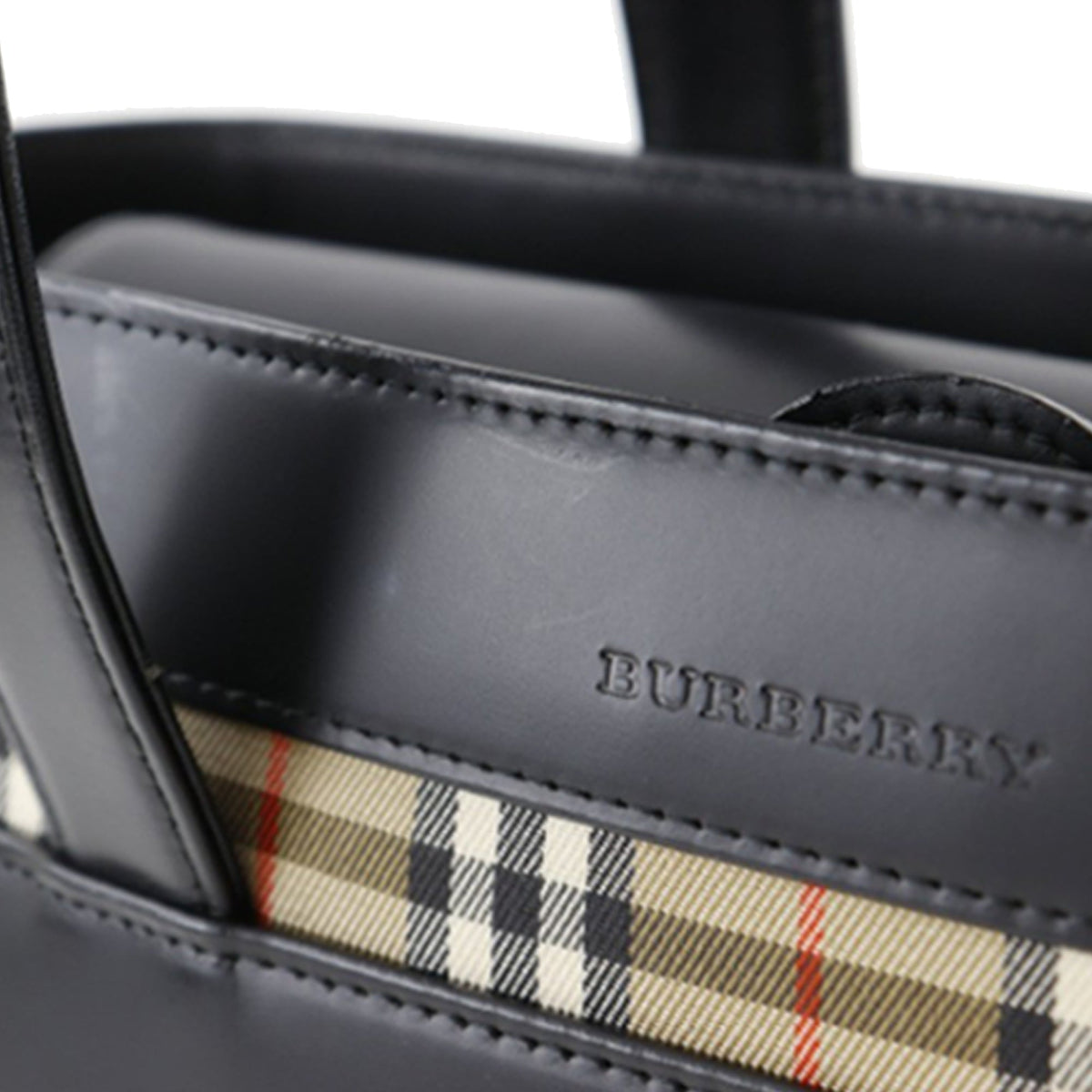 Burberry House Check Canvas Trimmed Leather Handbag