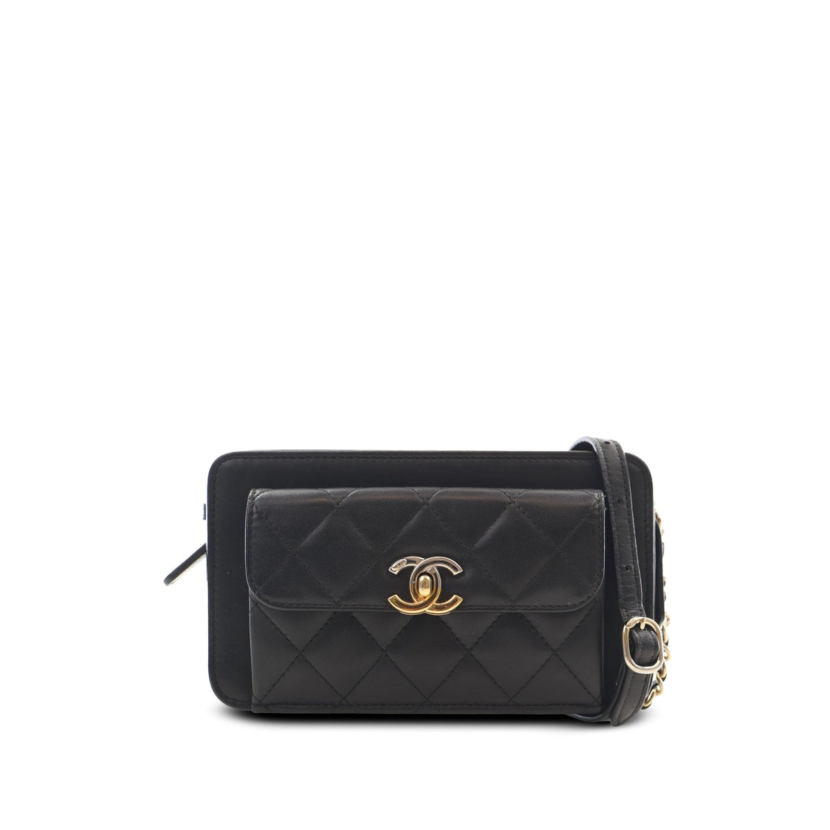 Chanel Quilted Lambskin Front Pocket Clutch With Chain — Black