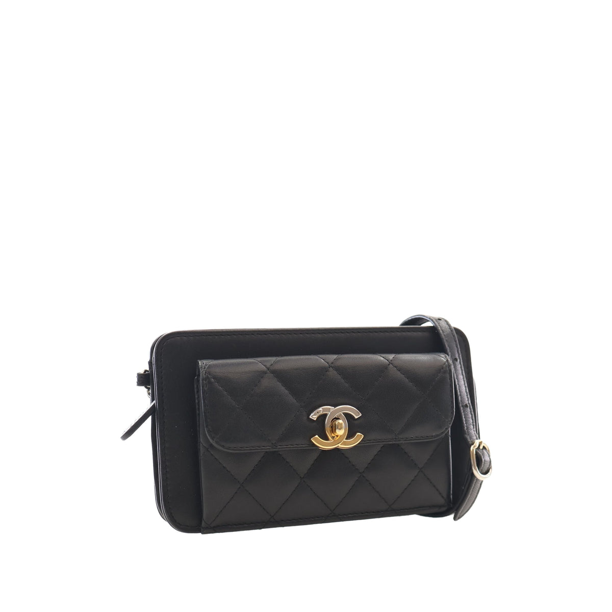 Chanel Quilted Lambskin Front Pocket Clutch With Chain — Black