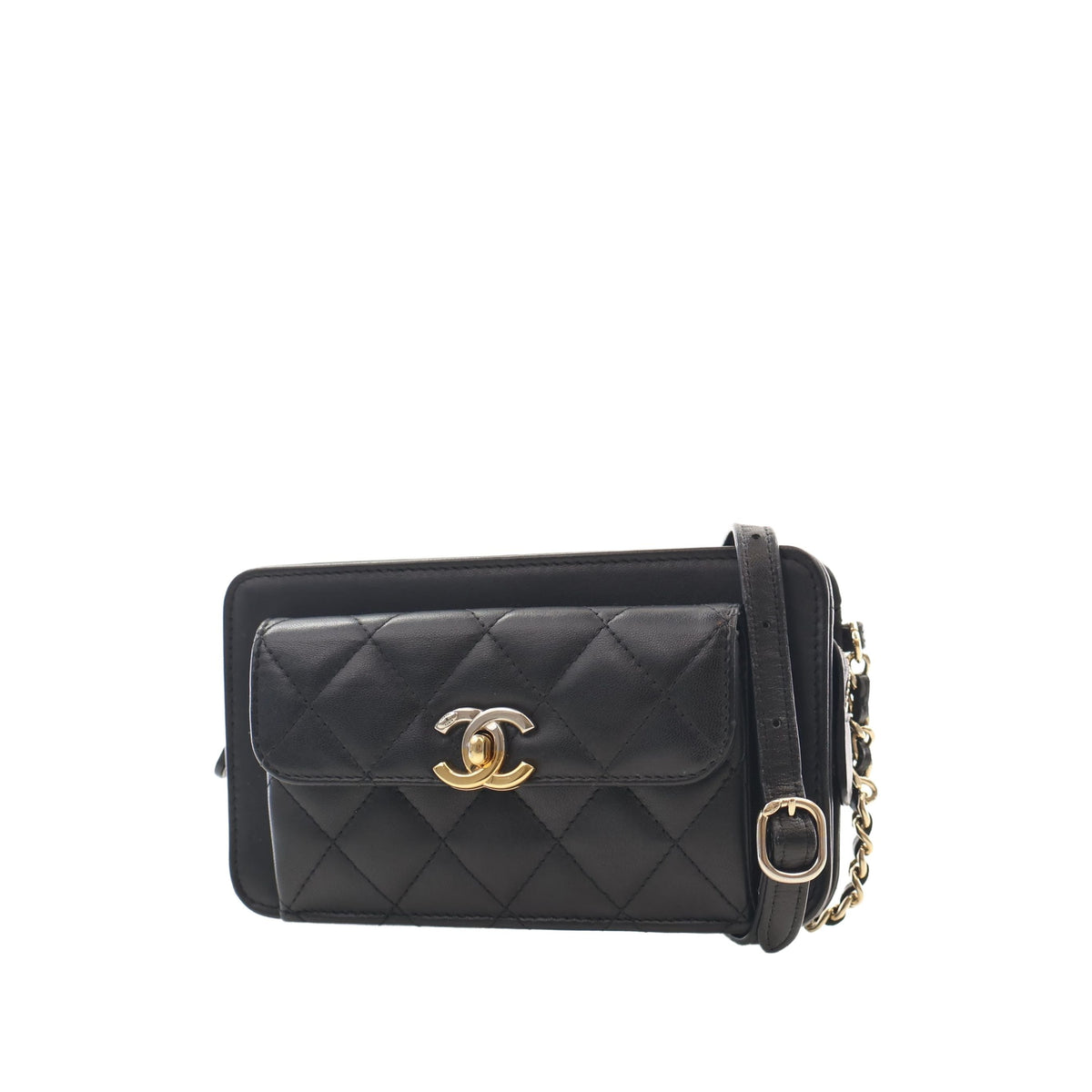 Chanel Quilted Lambskin Front Pocket Clutch With Chain — Black