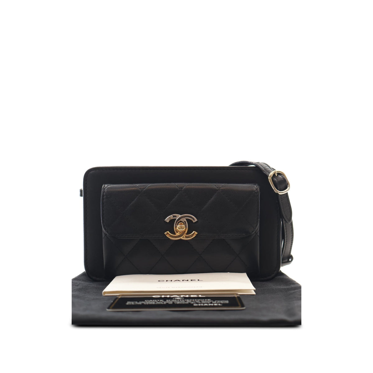 Chanel Quilted Lambskin Front Pocket Clutch With Chain — Black