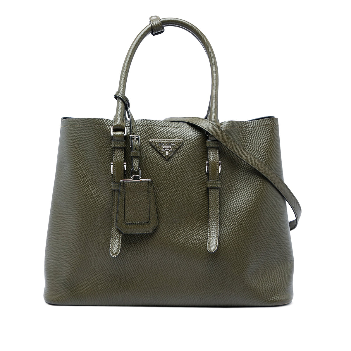 Prada Large Saffiano Cuir Double Handle Satchel — Green