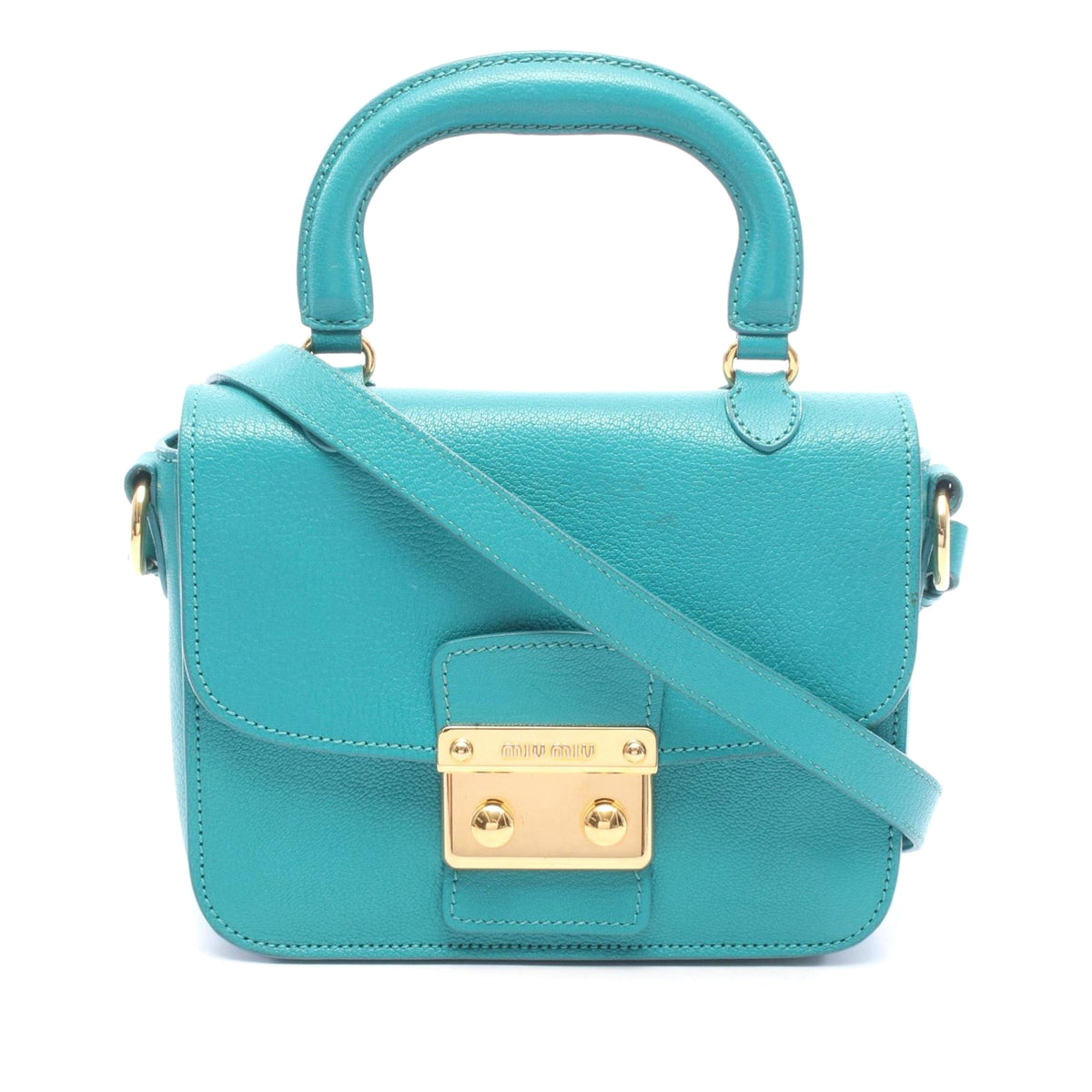 Miu Miu Goatskin Madras Top Handle Satchel — Blue
