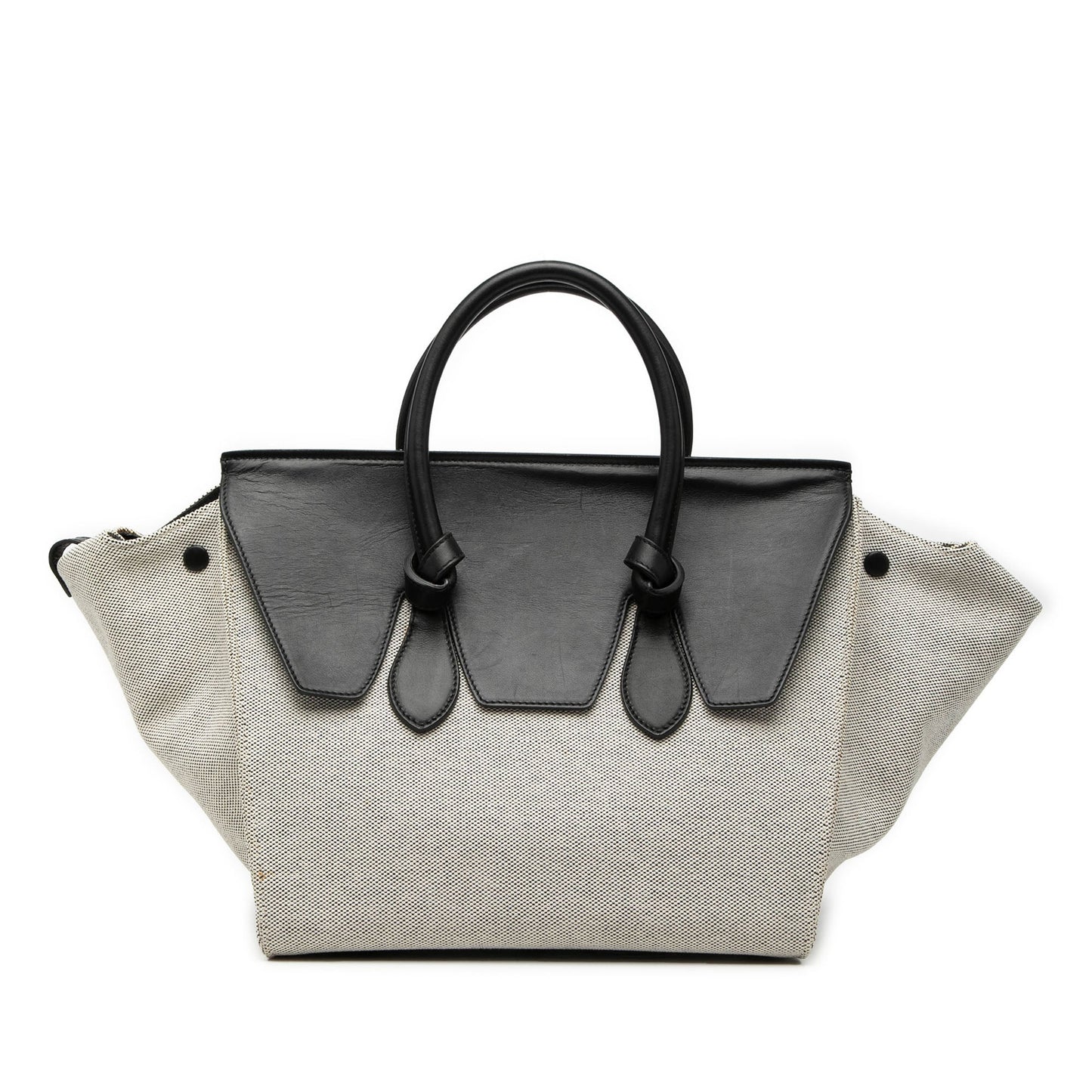 Small Bicolor Canvas and Calfskin Tie Knot Handbag