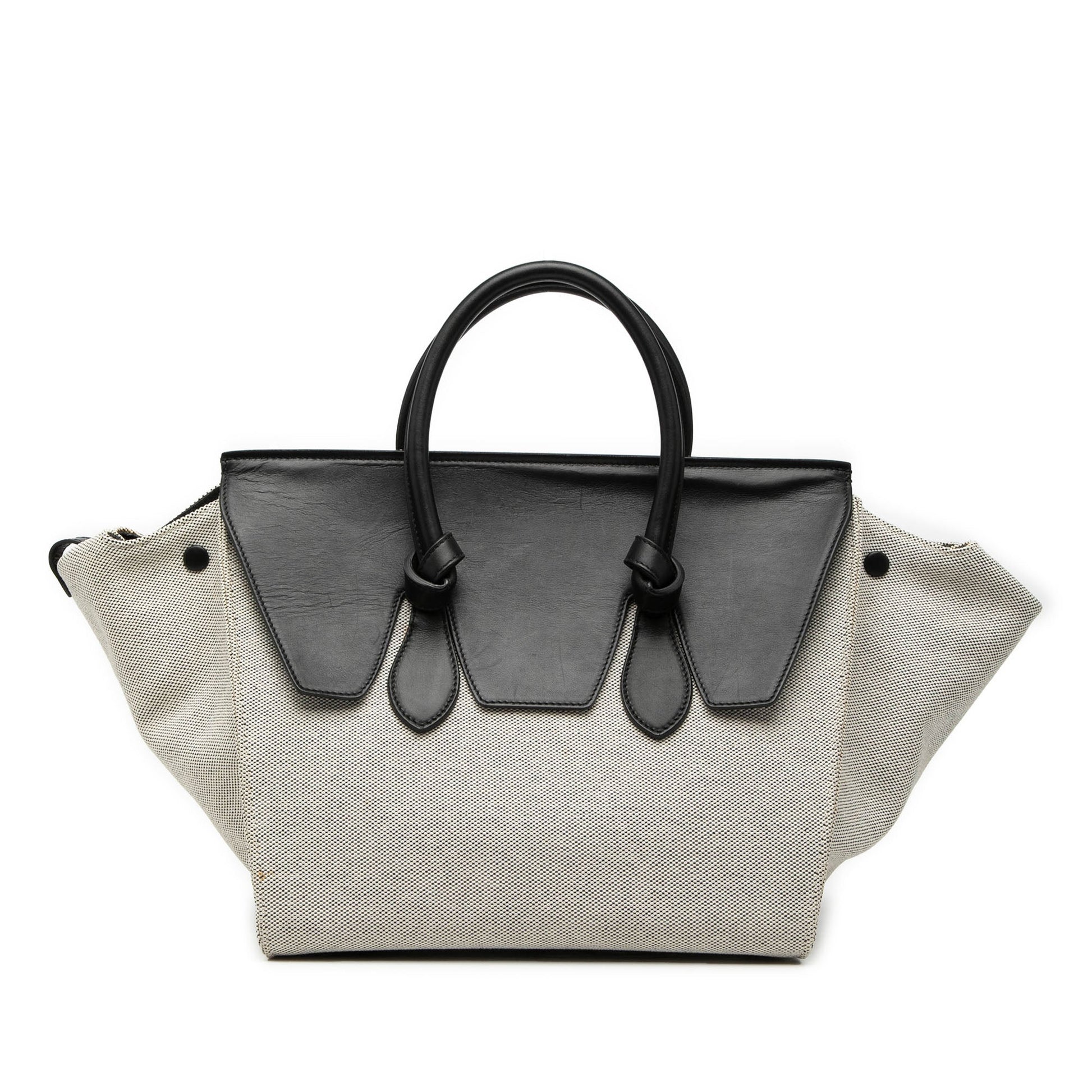 Small Bicolor Canvas and Calfskin Tie Knot Handbag