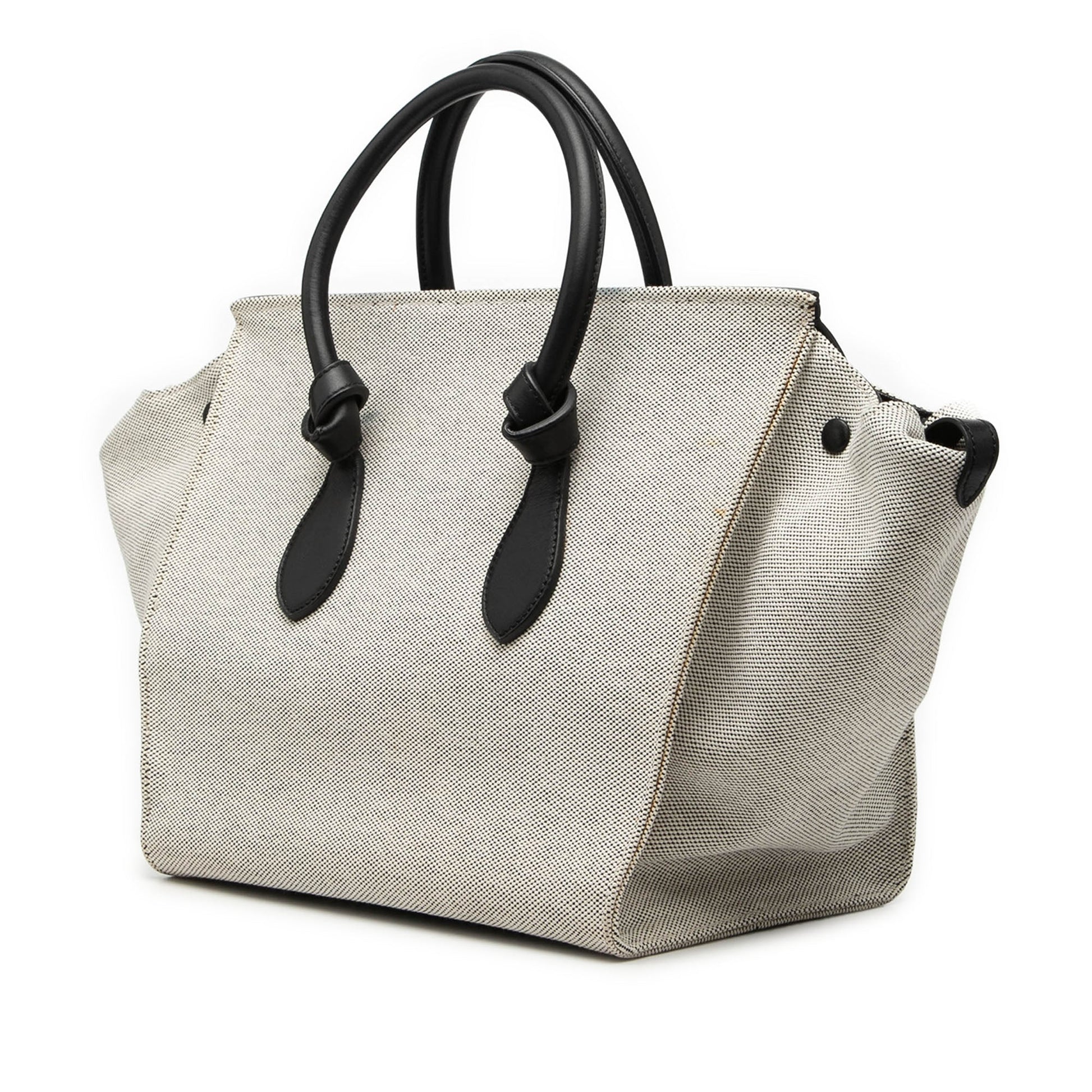 Small Bicolor Canvas and Calfskin Tie Knot Handbag