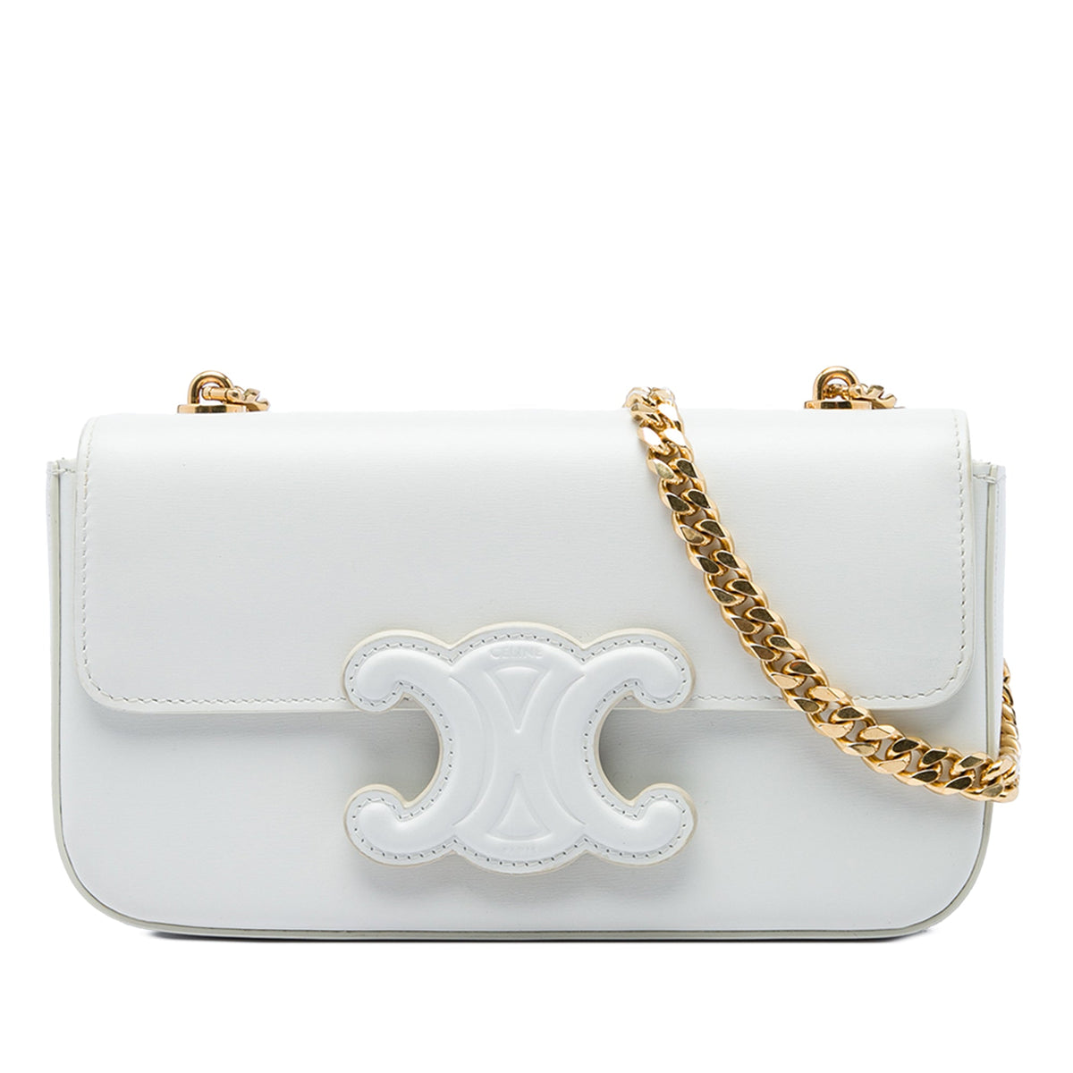 Celine Calfskin Cuir Triomphe Chain Shoulder Bag — White