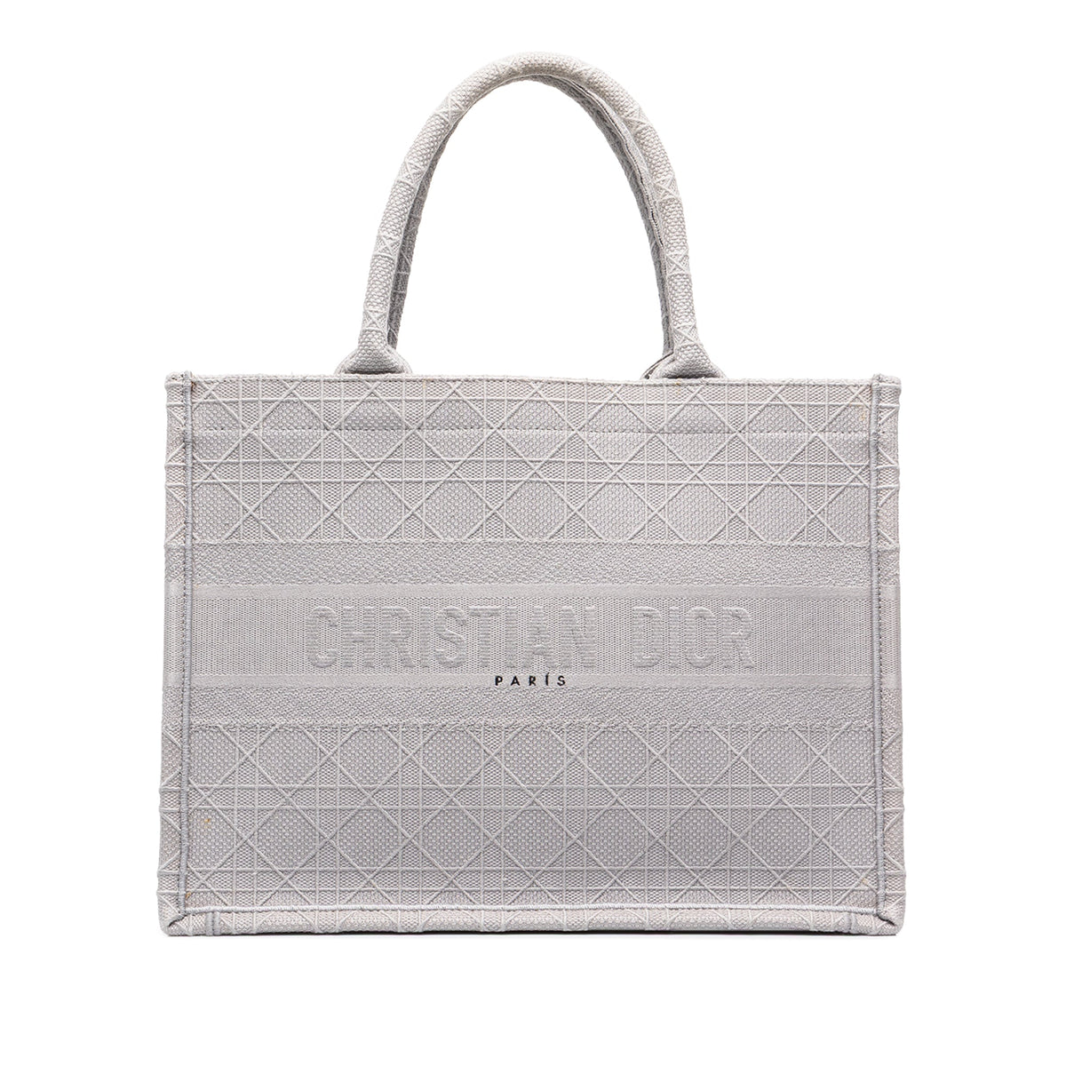 Dior Medium Cannage Embroidered Book Tote — Gray