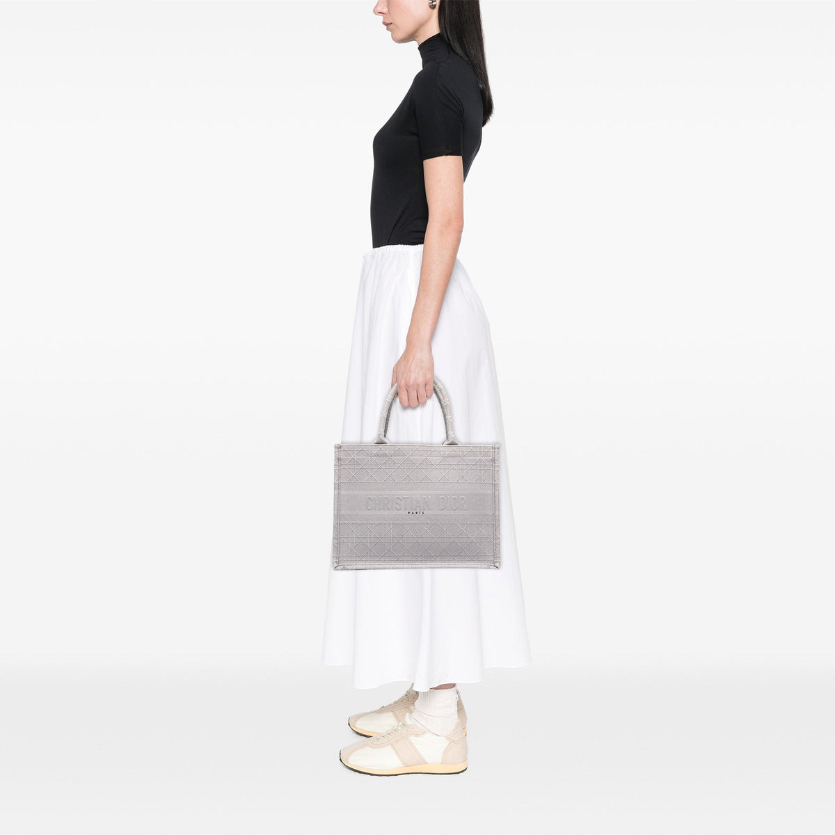 Dior Medium Cannage Embroidered Book Tote — Gray