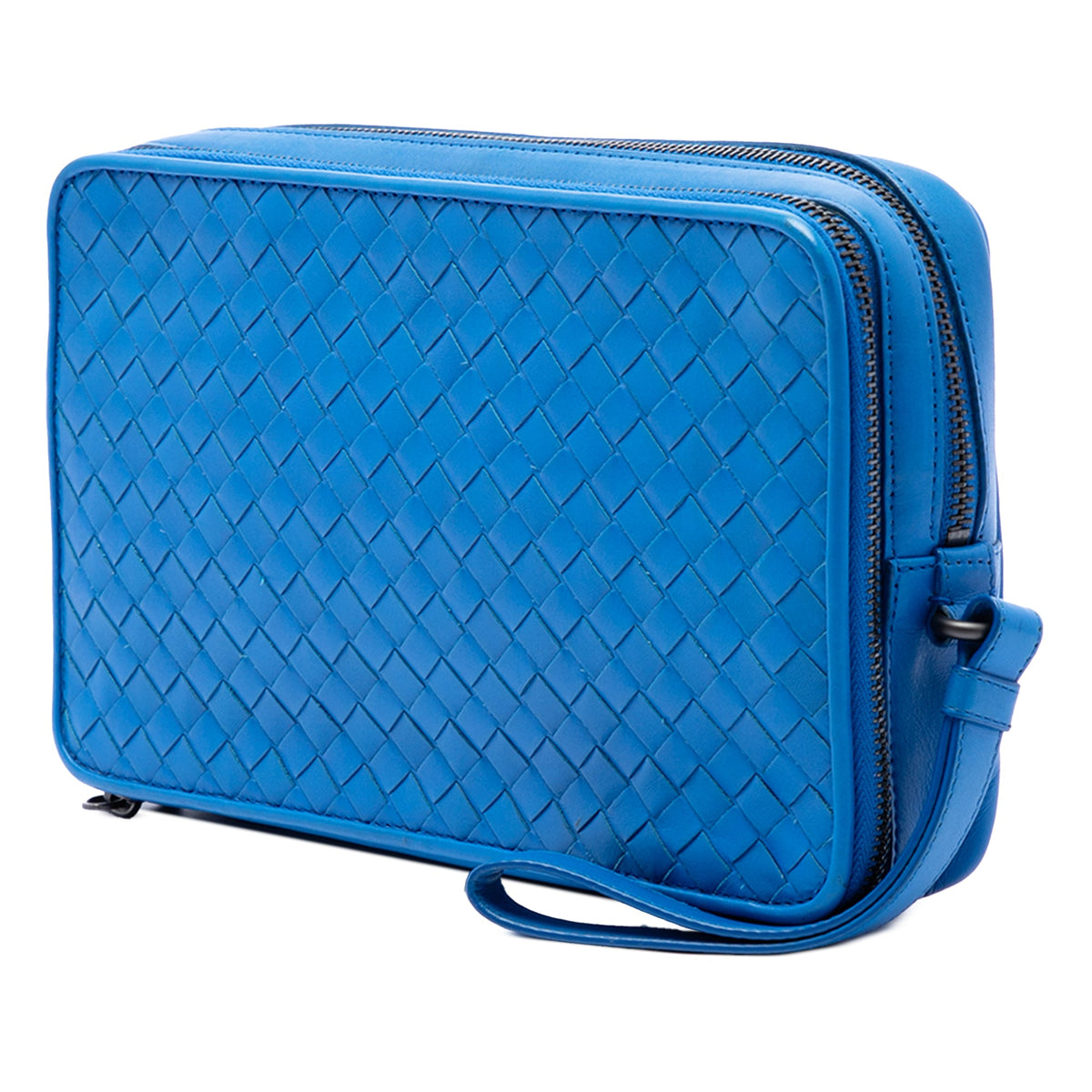 Bottega Veneta Nappa Intrecciato Double Zip Wristlet Clutch — Blue