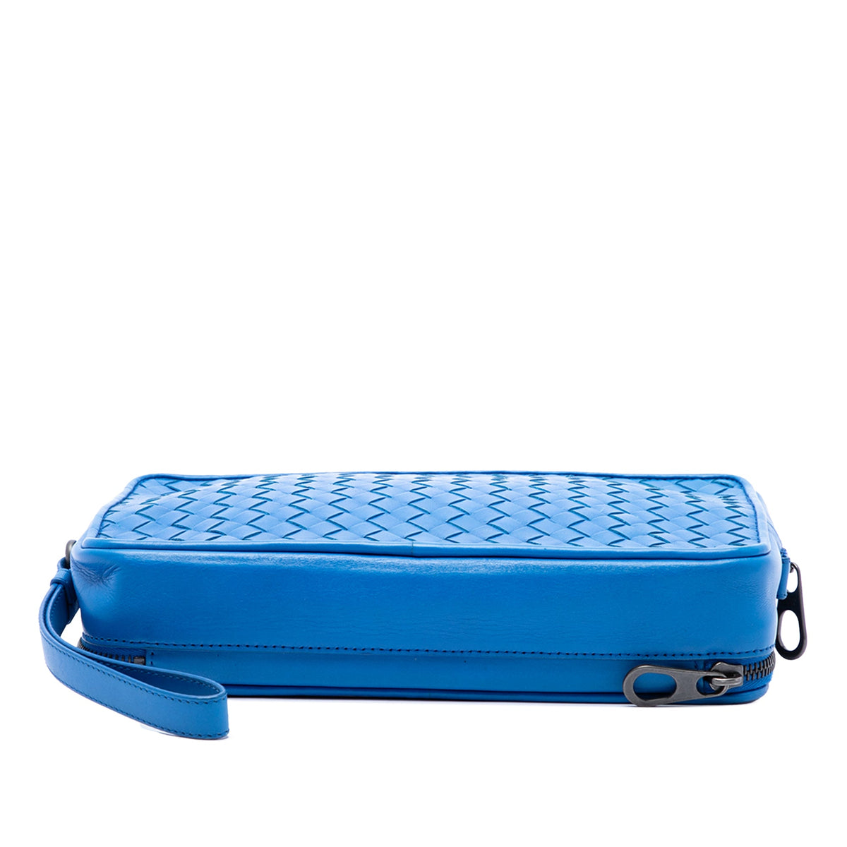 Bottega Veneta Nappa Intrecciato Double Zip Wristlet Clutch — Blue