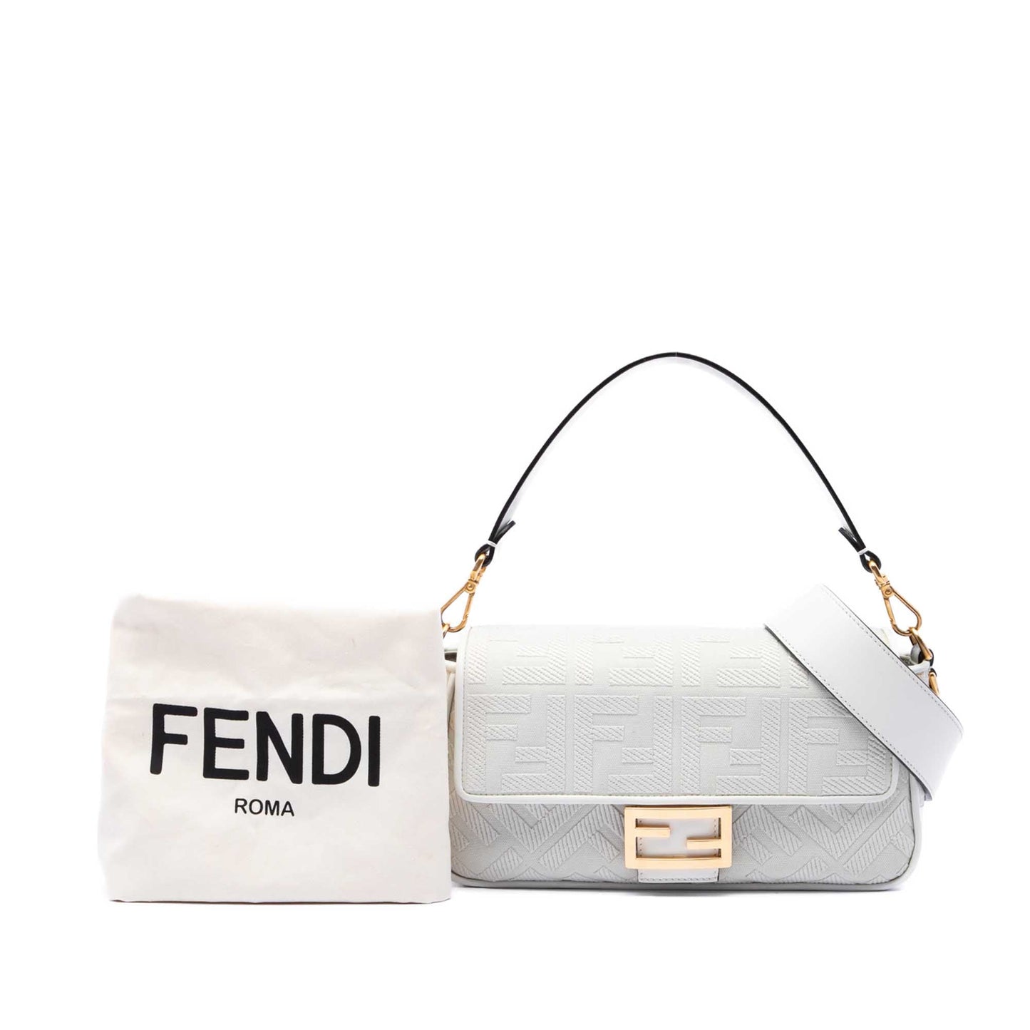 Fendi Zucca Embroidered Canvas Baguette Satchel