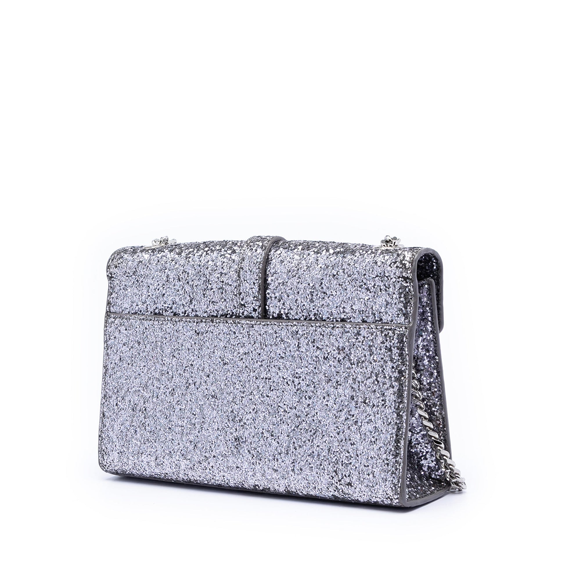 Saint Laurent Glitter Galactica Leather Monogram Envelope Chain Wallet