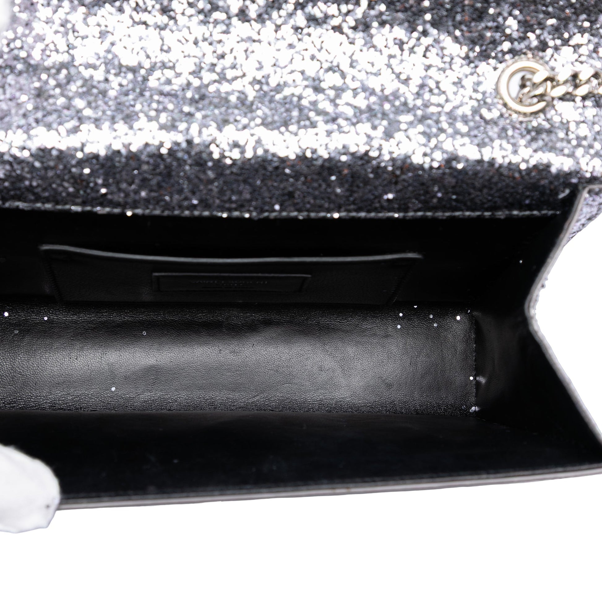 Saint Laurent Glitter Galactica Leather Monogram Envelope Chain Wallet