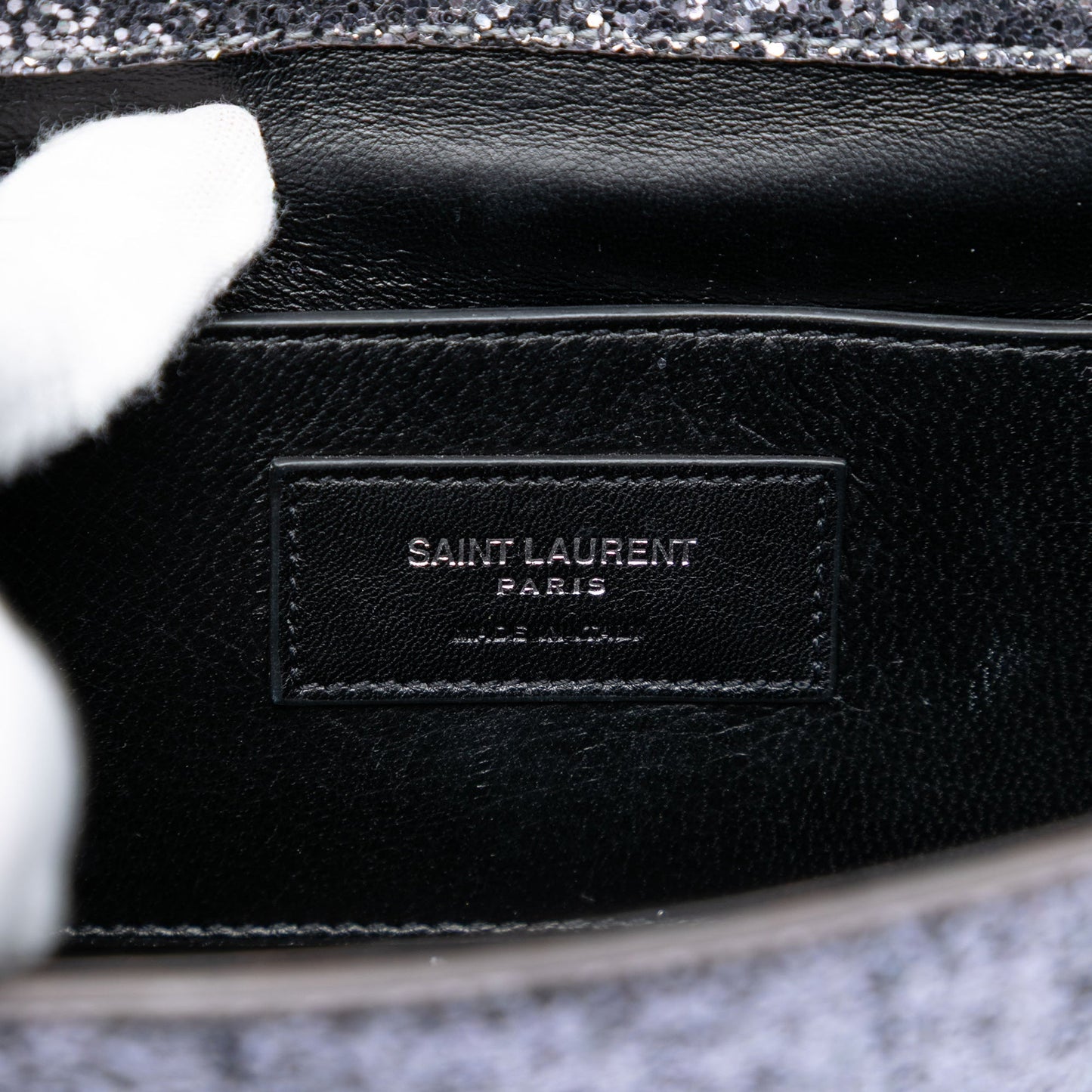 Saint Laurent Glitter Galactica Leather Monogram Envelope Chain Wallet
