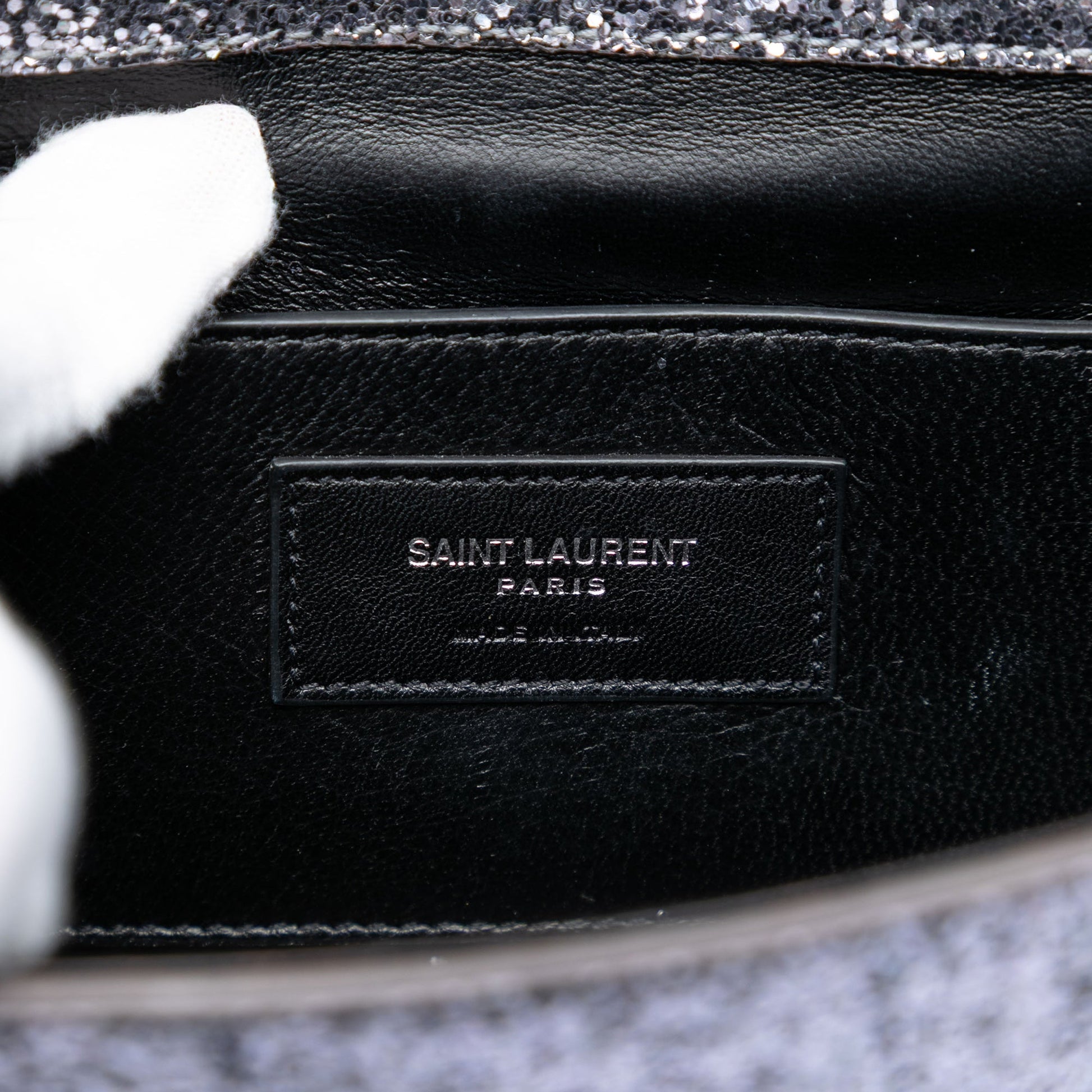 Saint Laurent Glitter Galactica Leather Monogram Envelope Chain Wallet