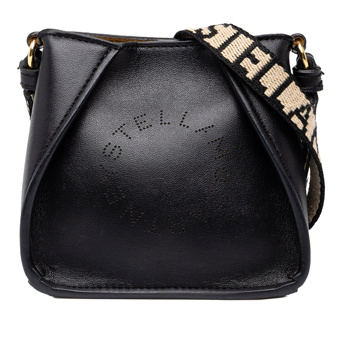 Stella McCartney Micro Faux Leather Perforated Logo Crossbody — Black