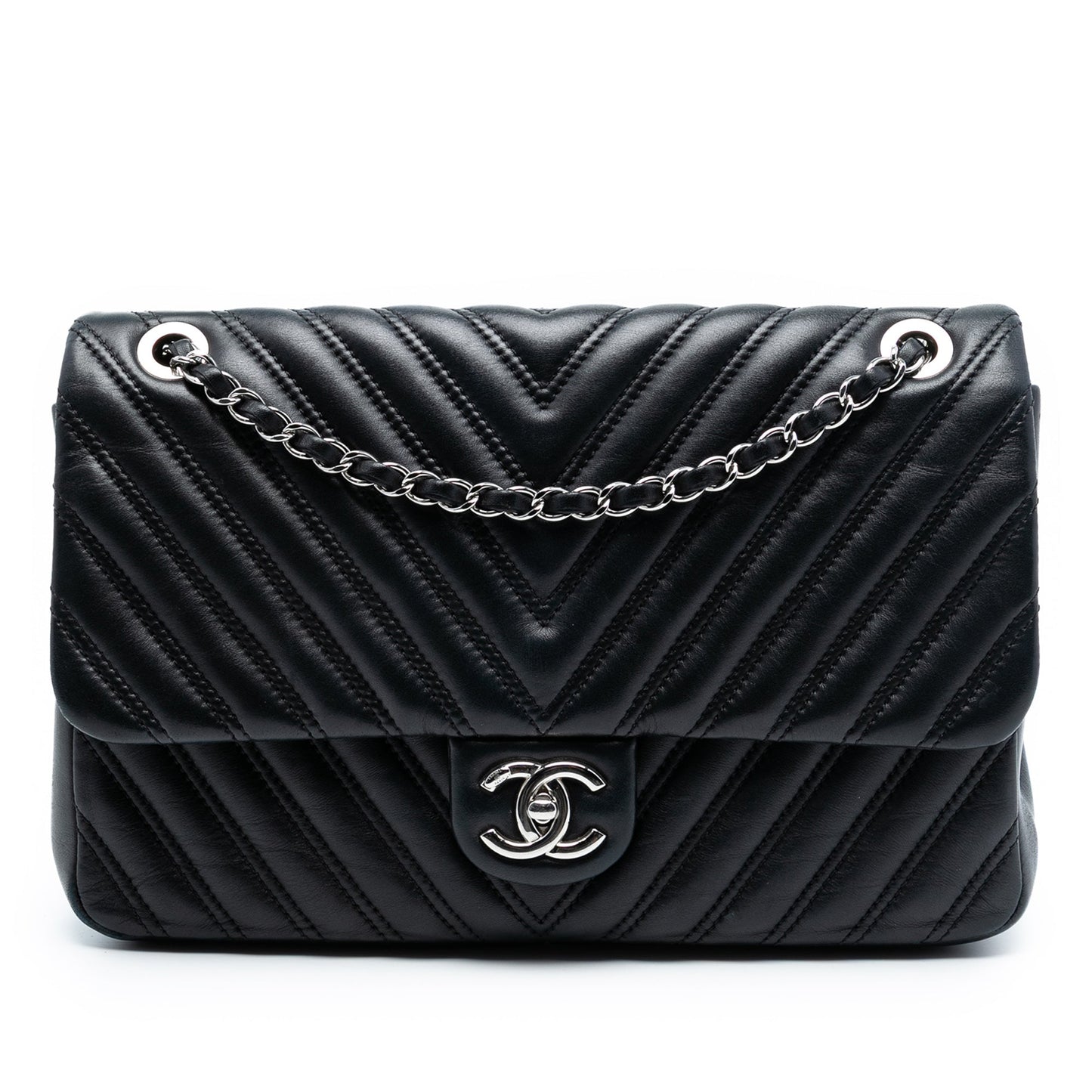 Chanel Jumbo Classic Chevron Lambskin Double Stitch Single Flap