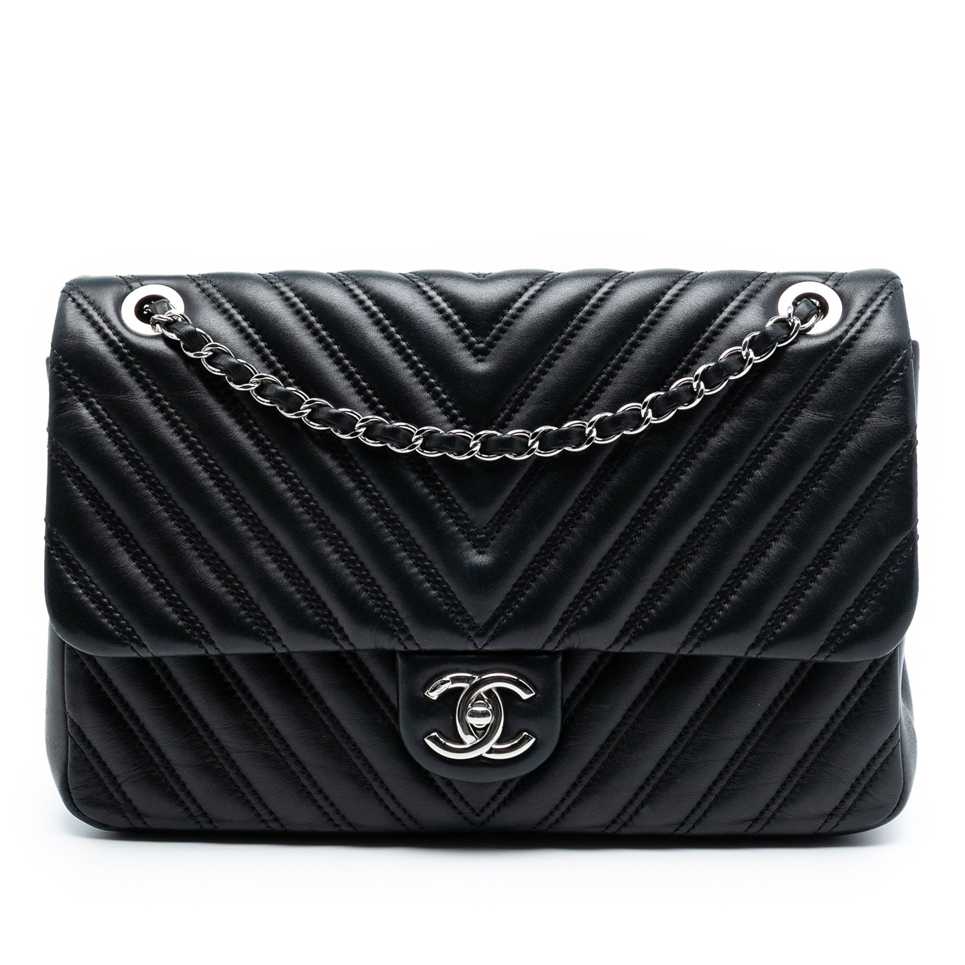 Chanel Jumbo Classic Chevron Lambskin Double Stitch Single Flap