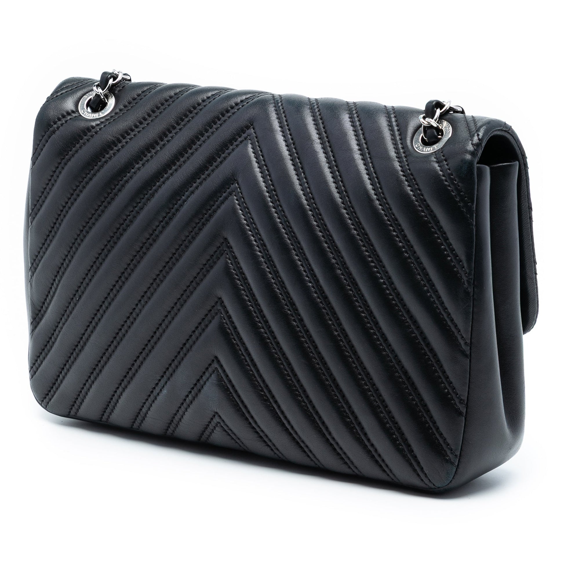Chanel Jumbo Classic Chevron Lambskin Double Stitch Single Flap