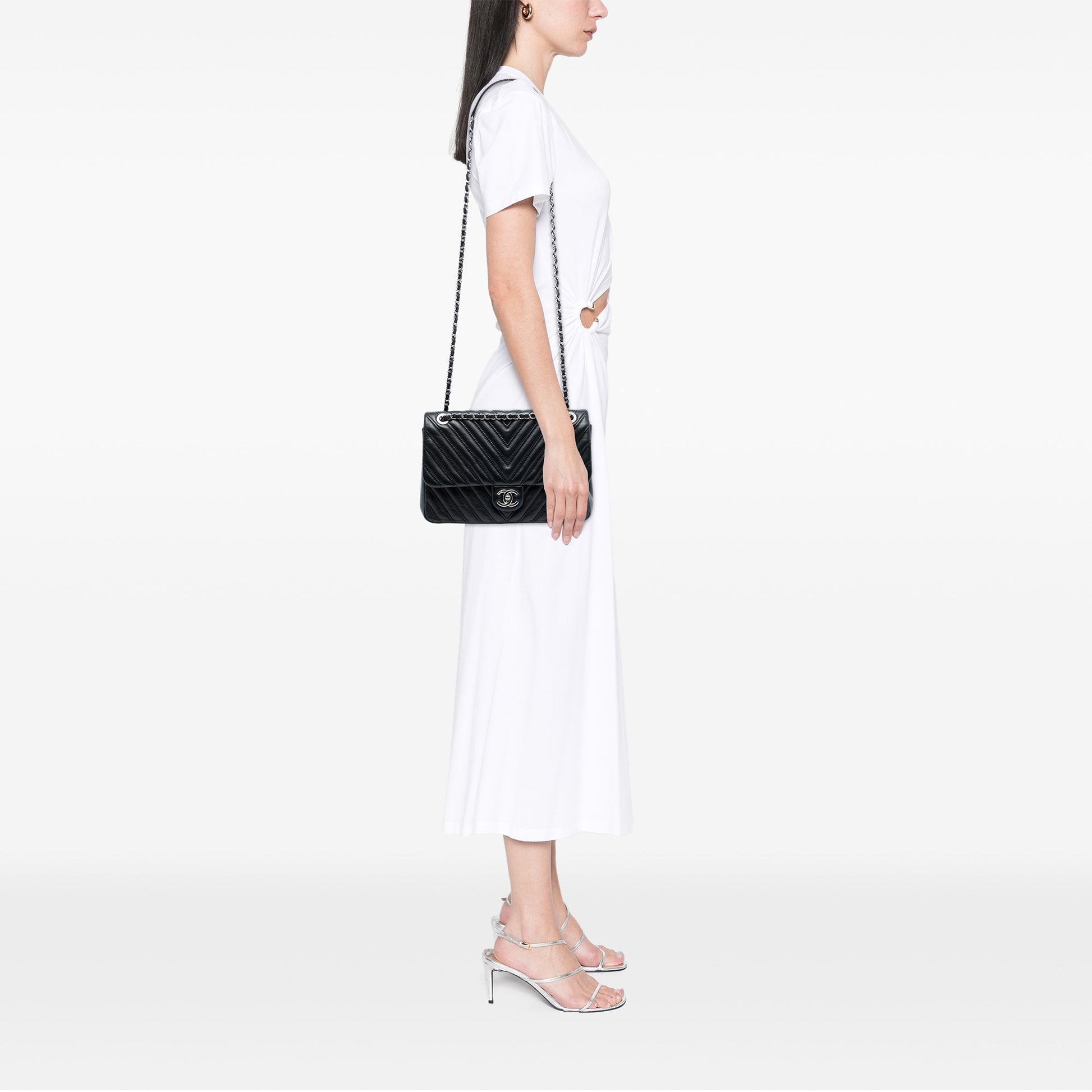 Chanel Jumbo Classic Chevron Lambskin Double Stitch Single Flap