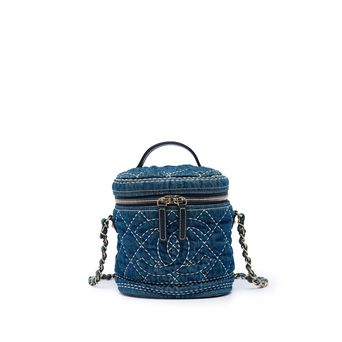 Chanel CC Quilted Denim Trip Vanity Case with Chain