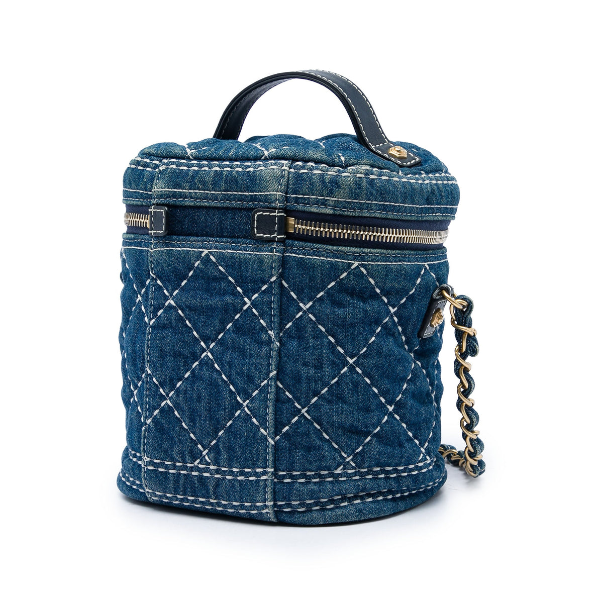 Chanel CC Quilted Denim Trip Vanity Case with Chain