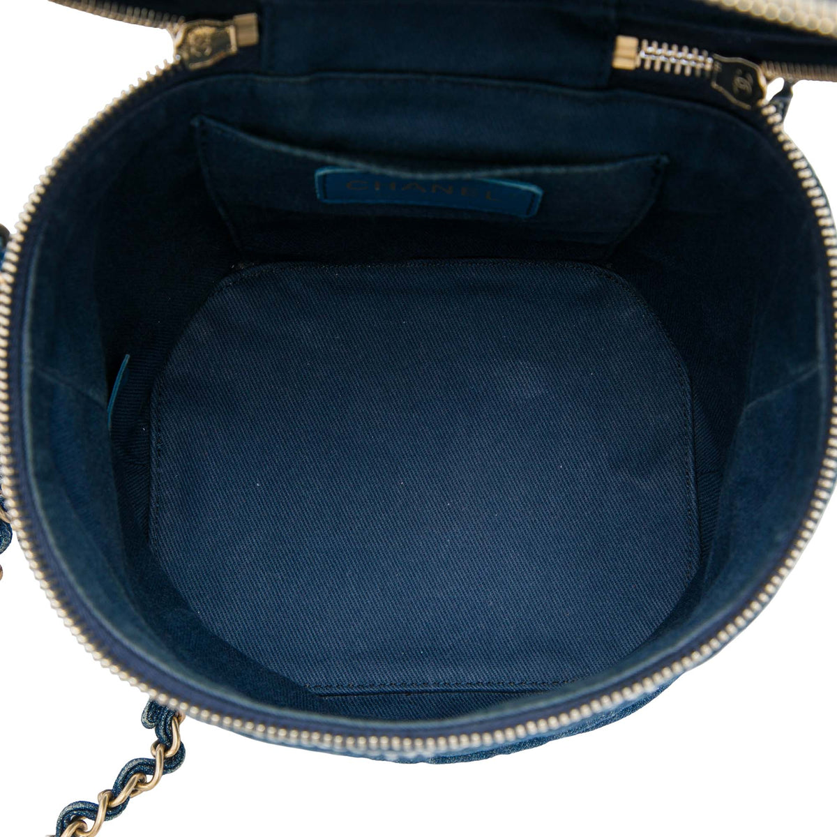 Chanel CC Quilted Denim Trip Vanity Case with Chain