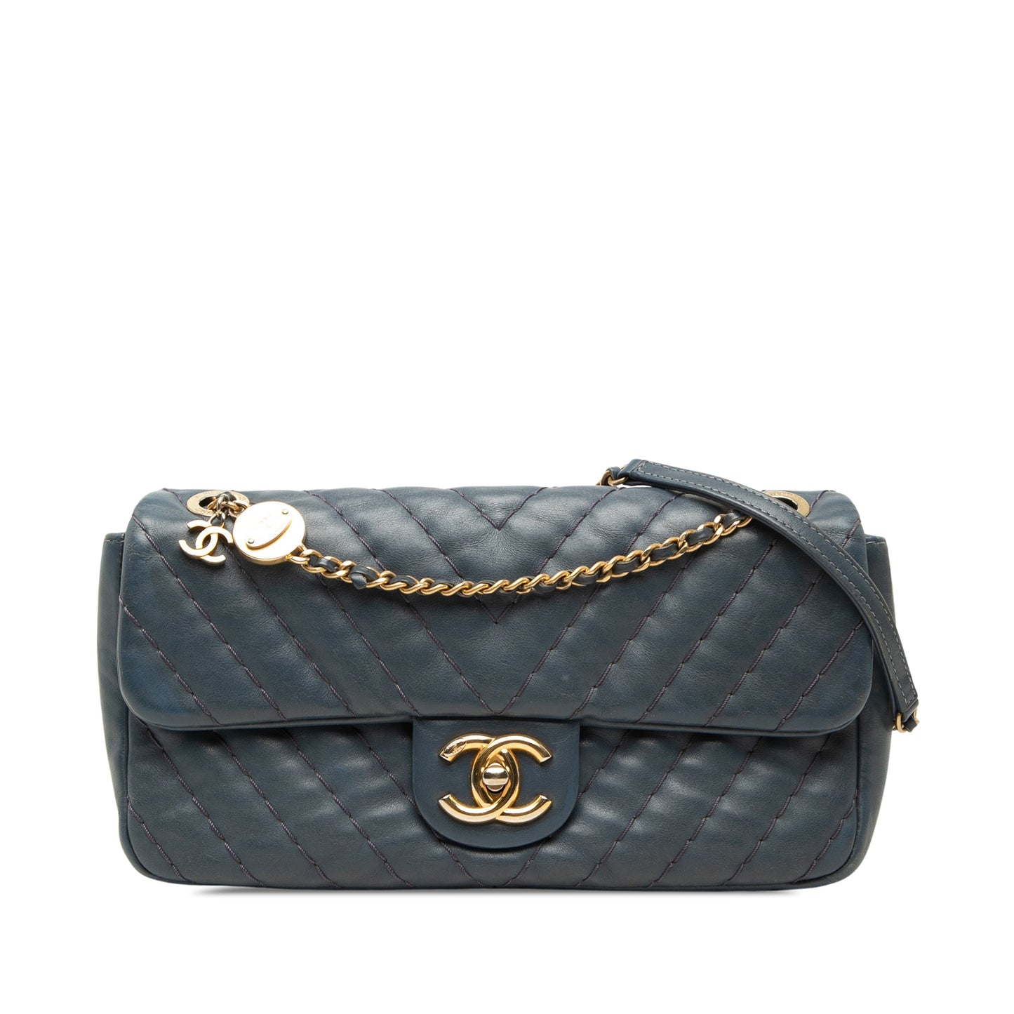 Chanel Medium Chevron Calfskin Medallion Single Flap
