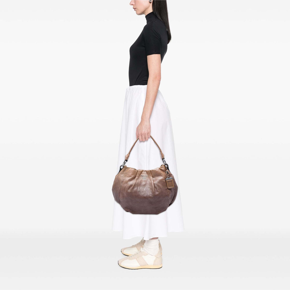 Prada Sfumato Naplak Glace Calfskin Hobo — Brown
