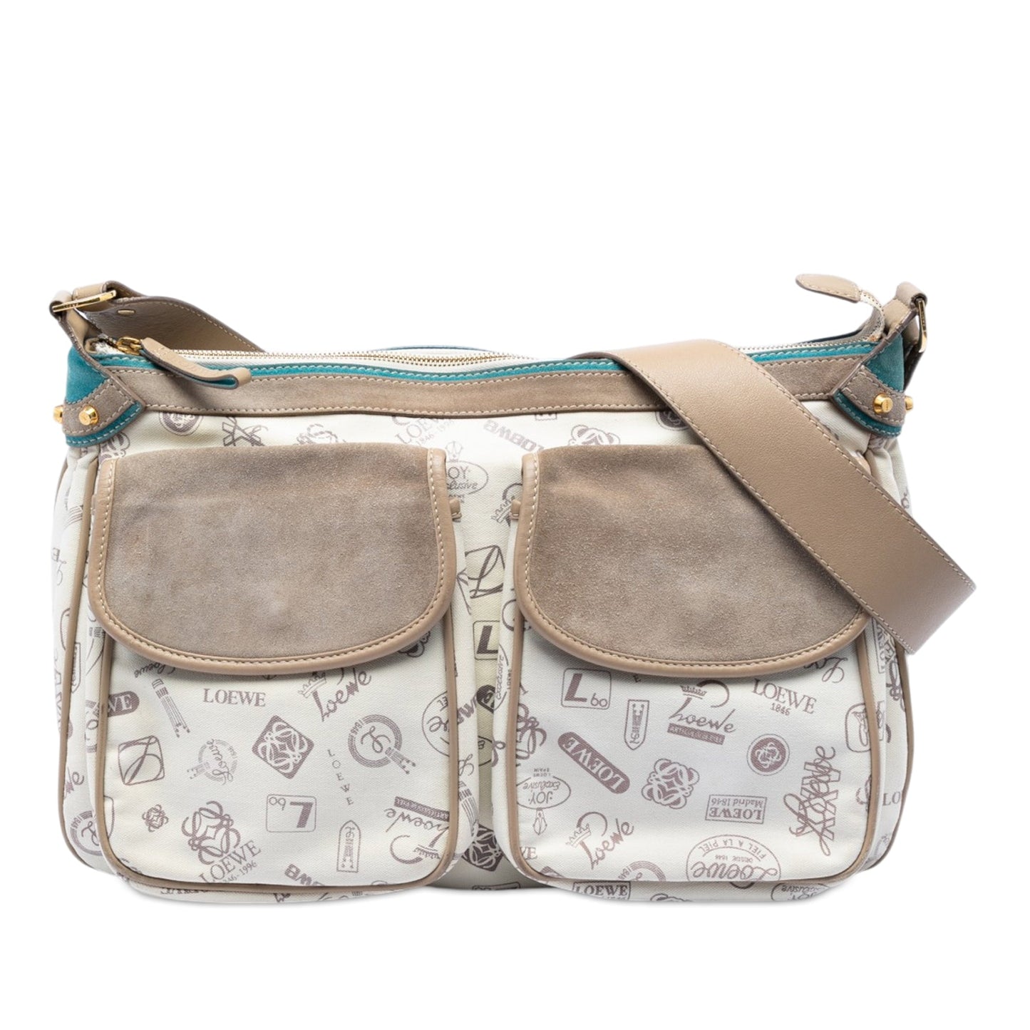 LOEWE 160th Anniversary Suede Trimmed Canvas Crossbody