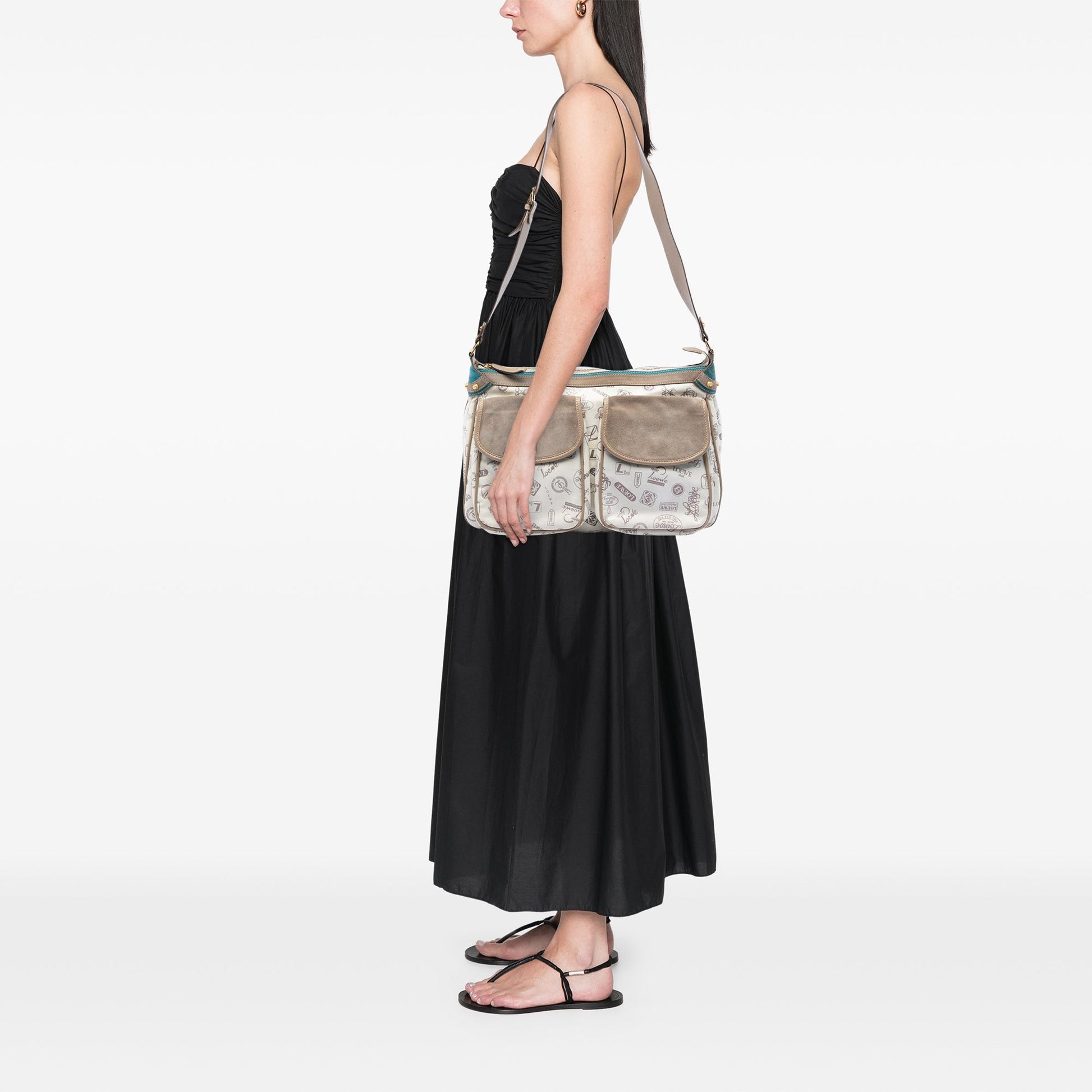LOEWE 160th Anniversary Suede Trimmed Canvas Crossbody