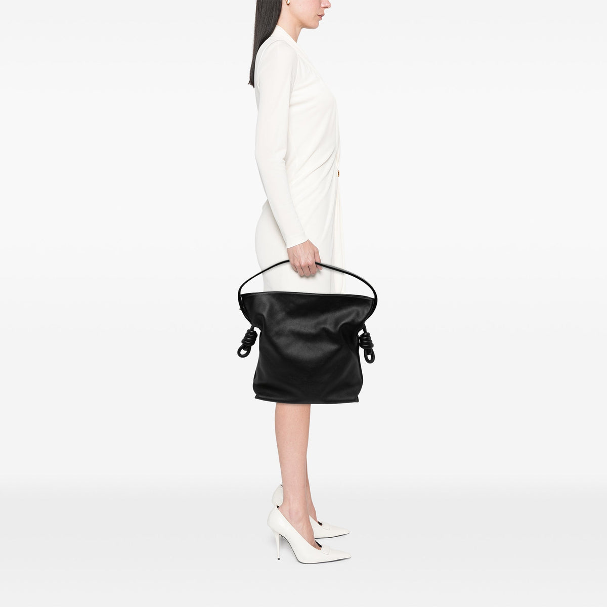 LOEWE Large Calfskin Flamenco Knot Clutch — Black