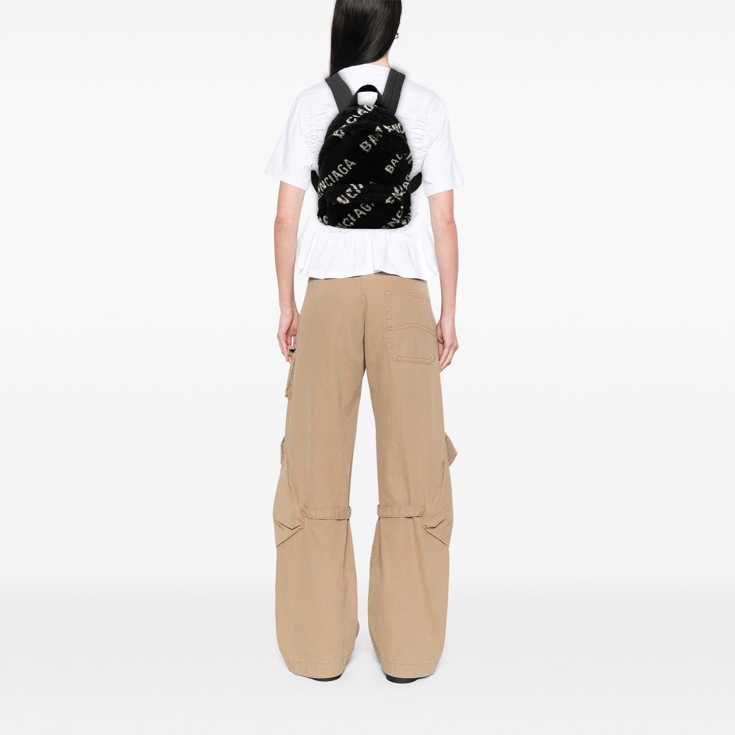 Balenciaga Small Faux Fur Diagonal Logo Everyday Backpack