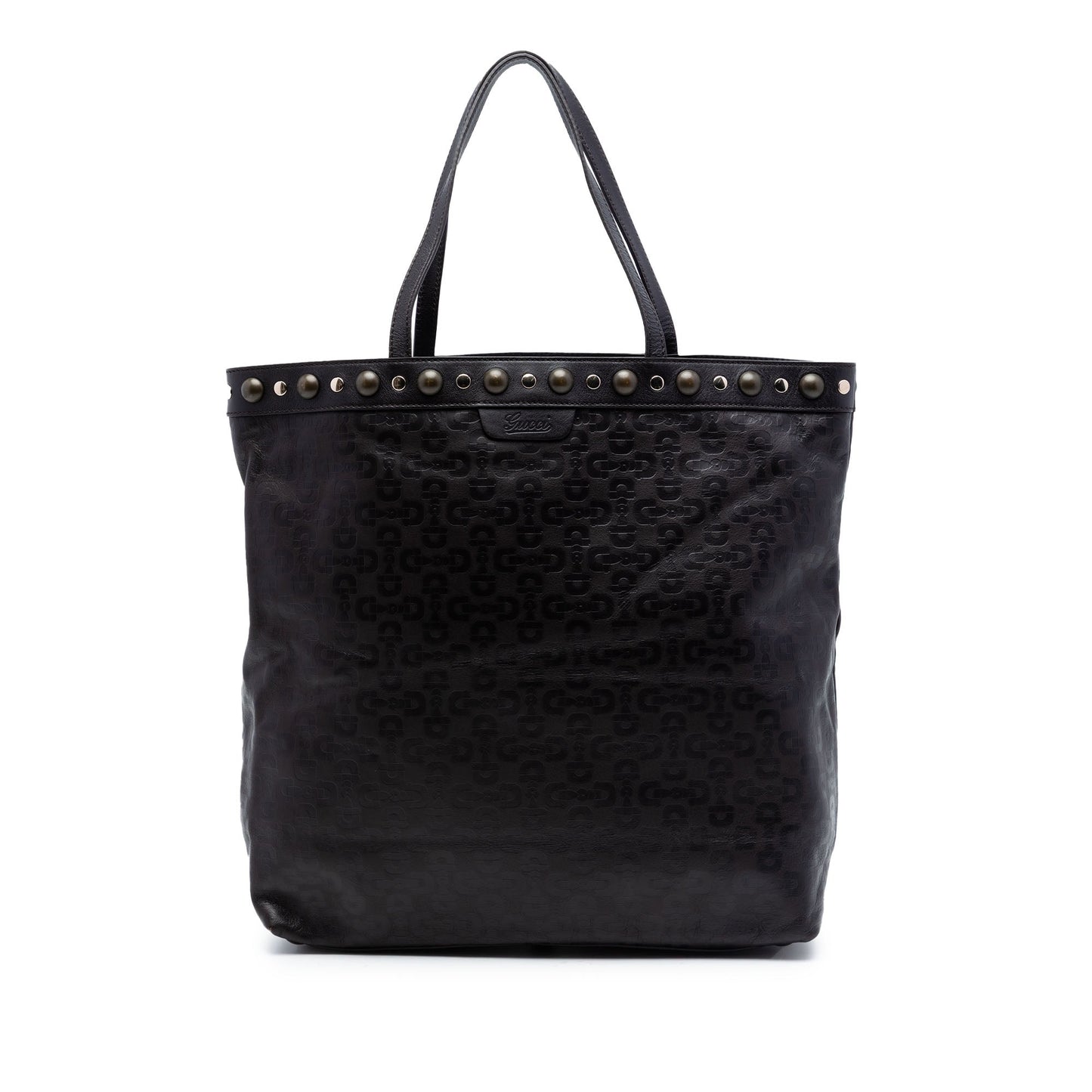 Gucci Embossed Studded Leather Horsebit Tote
