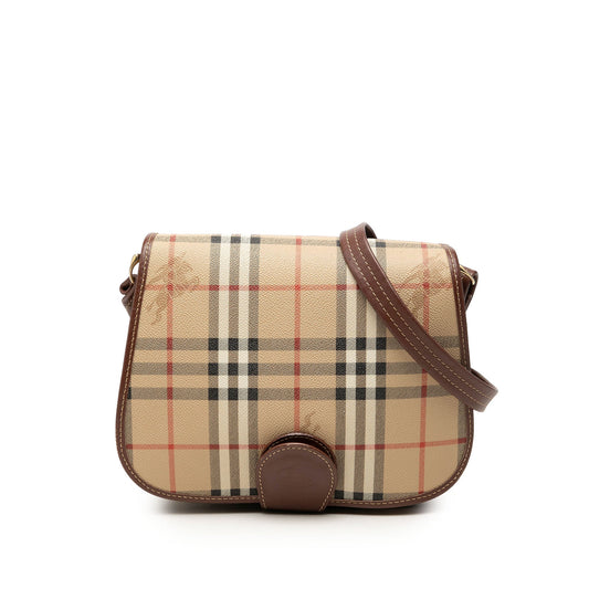 Burberry Haymarket Check Coated Canvas Crossbody — Beige