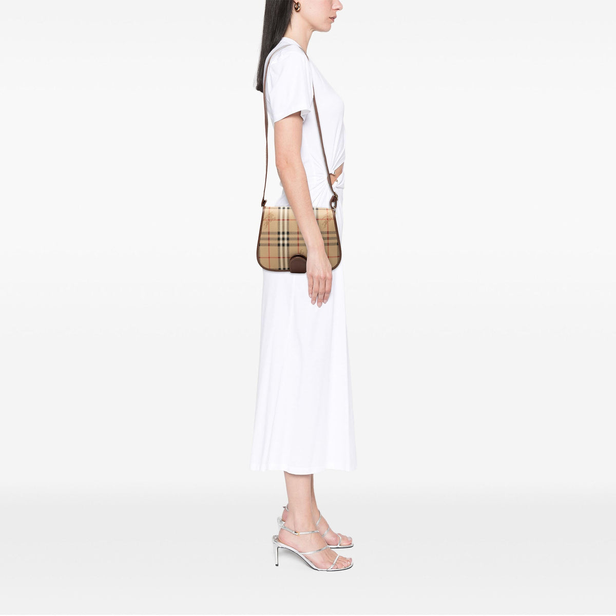 Burberry Haymarket Check Coated Canvas Crossbody — Beige