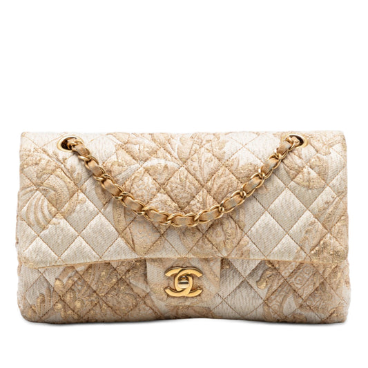 Medium Classic Embroidered Canvas Double Flap