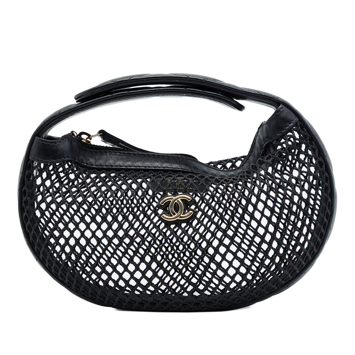 Chanel Mini CC Mesh and Quilted Lambskin Hobo Pouch — Black