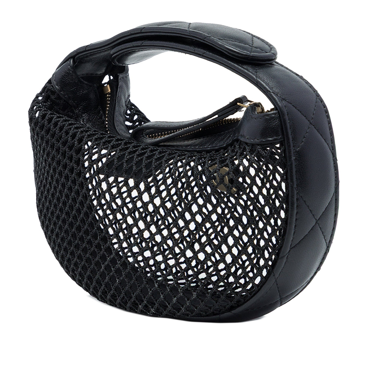 Chanel Mini CC Mesh and Quilted Lambskin Hobo Pouch — Black