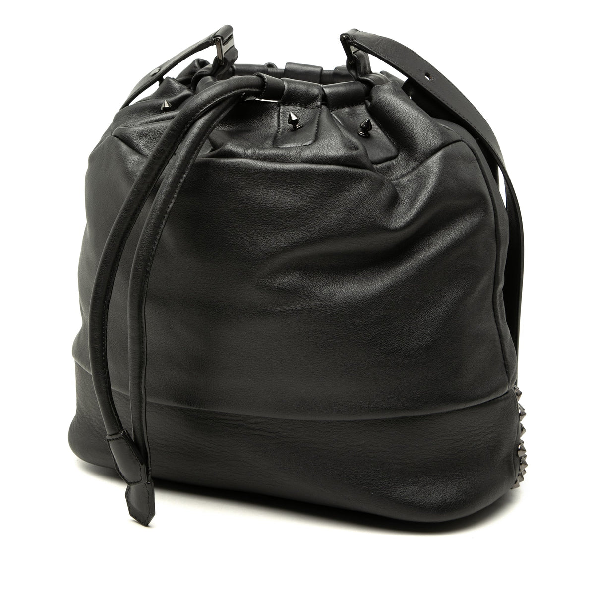 MCM Studded Leather Drawstring Bucket Bag