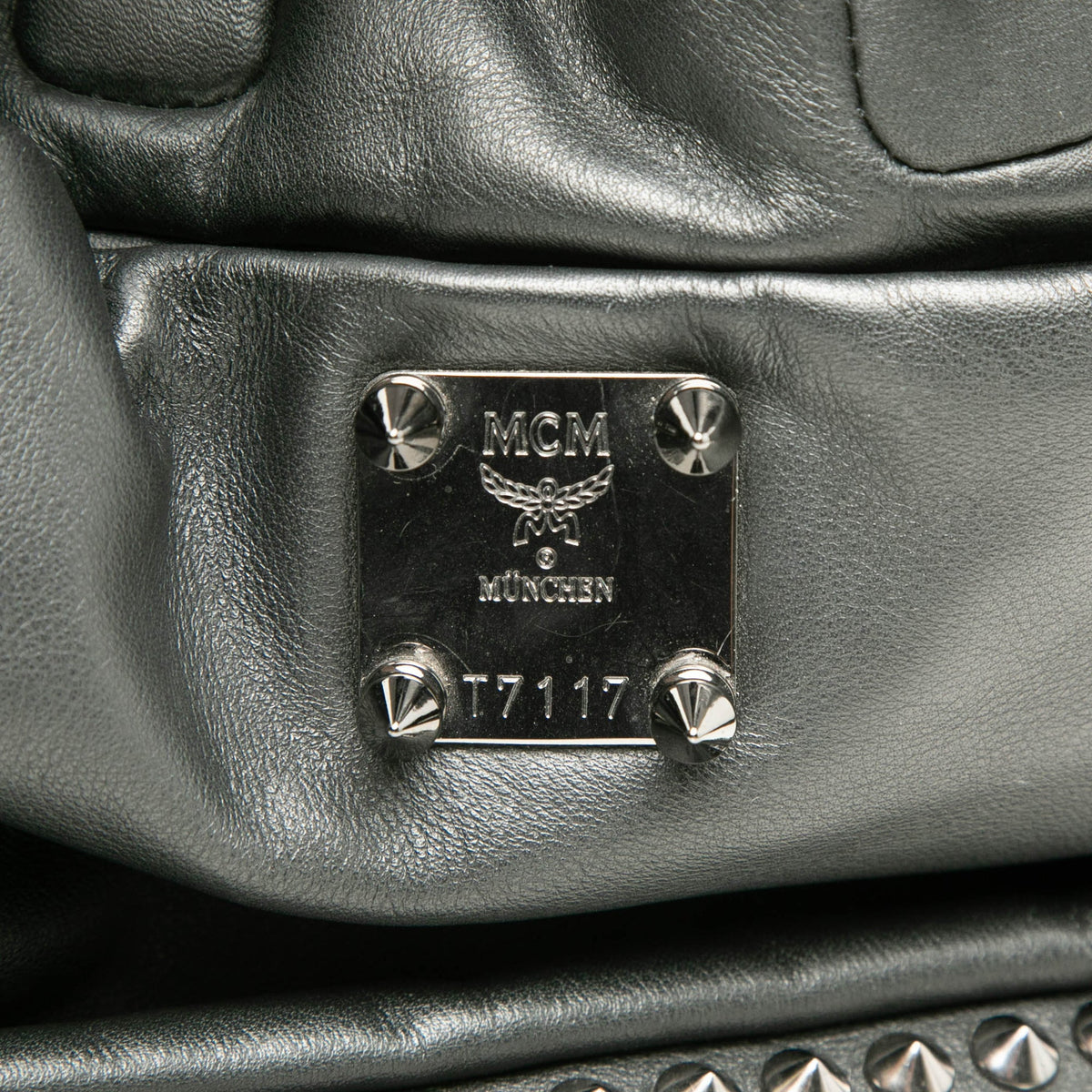 MCM Studded Leather Drawstring Bucket Bag