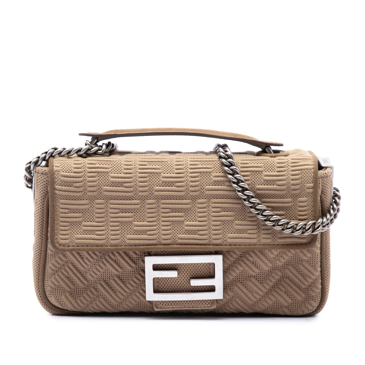 Fendi Zucca Embossed Technical Fabric Chain Midi Baguette