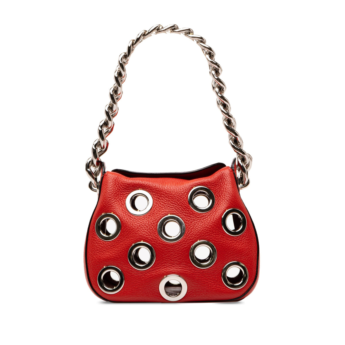 Prada Vitello Daino Grommet Handbag — Red