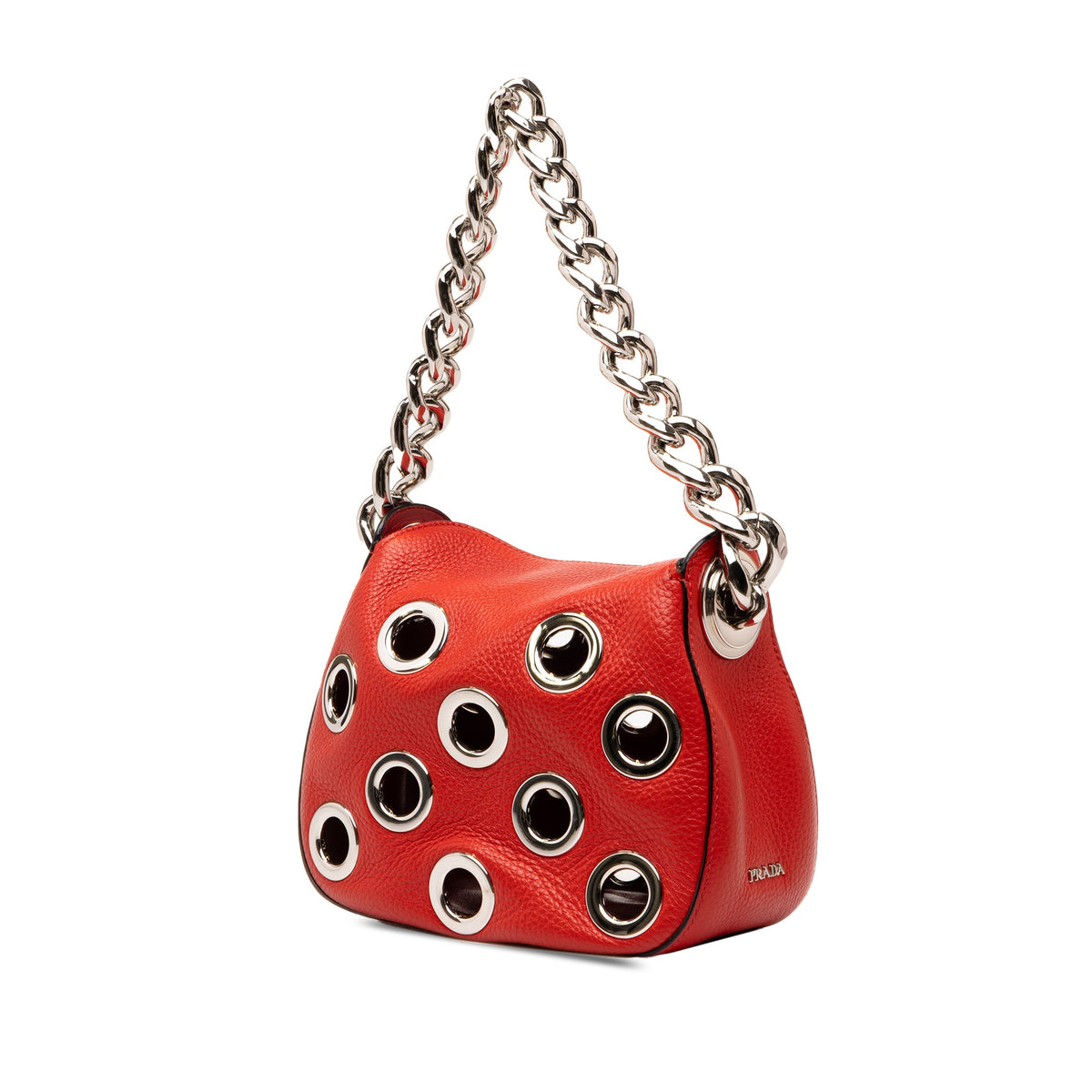 Prada Vitello Daino Grommet Handbag — Red