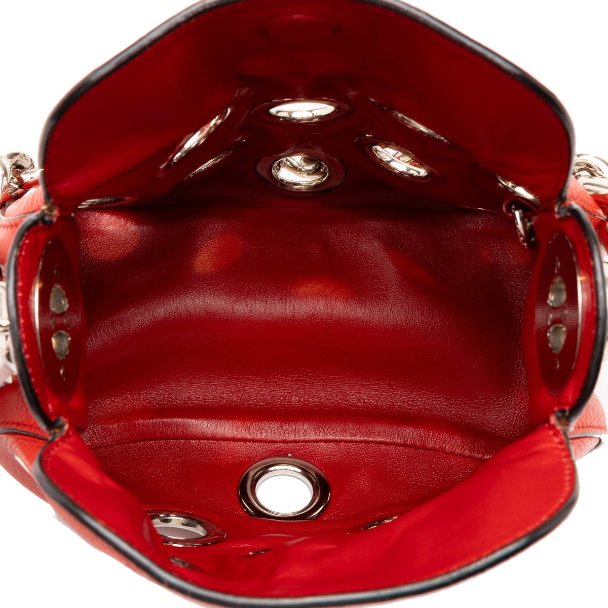 Prada Vitello Daino Grommet Handbag — Red