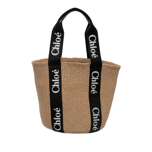 Chloé Large Raffia Woody Basket Tote — Beige